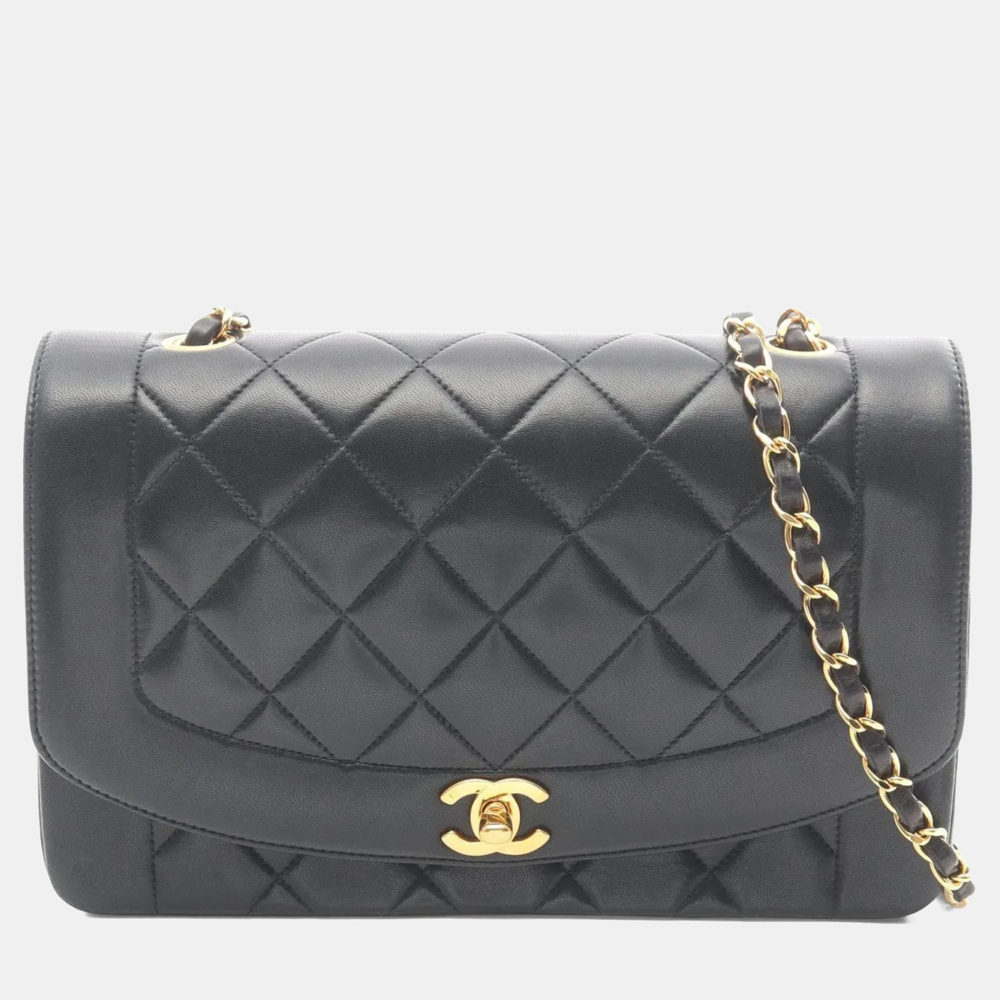 

Chanel Matelasse Diana Flap Shoulder Bag In Lambskin Leather Black