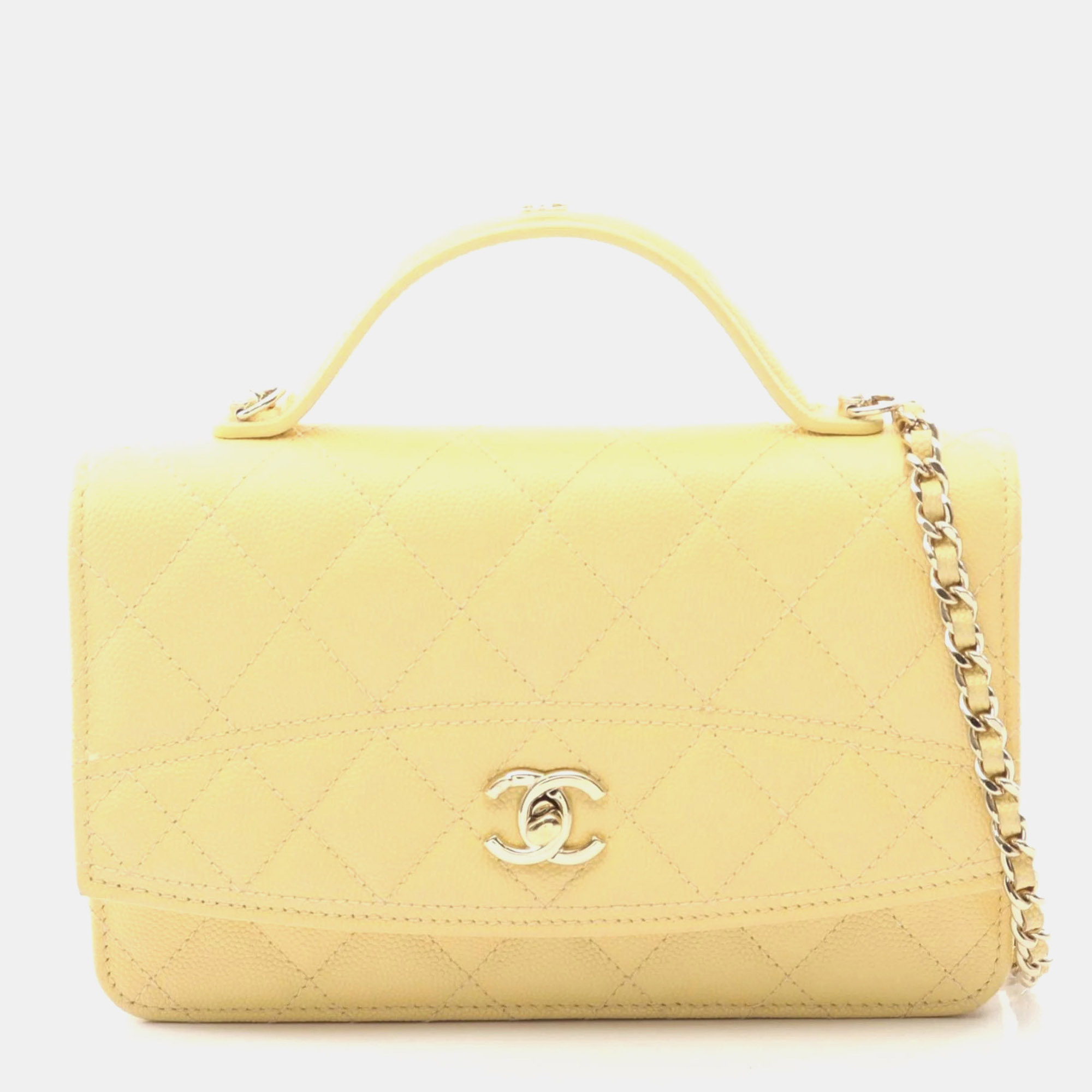 

Chanel Matelasse Top Handle Shoulder Bag In Grained Calfskin Caviar Yellow