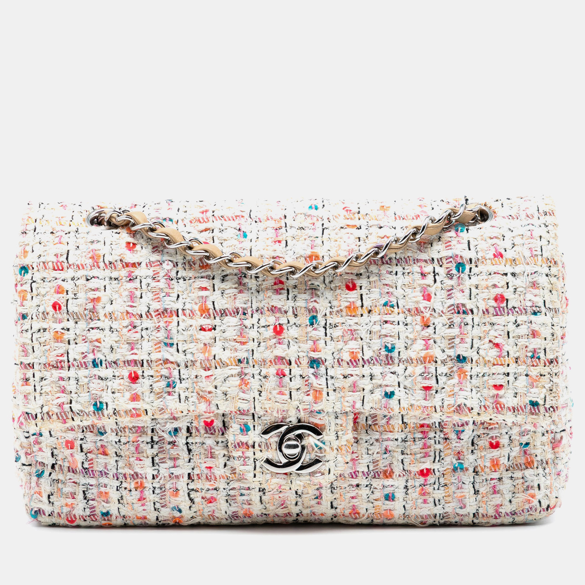 

Chanel White Medium Classic Tweed Double Flap