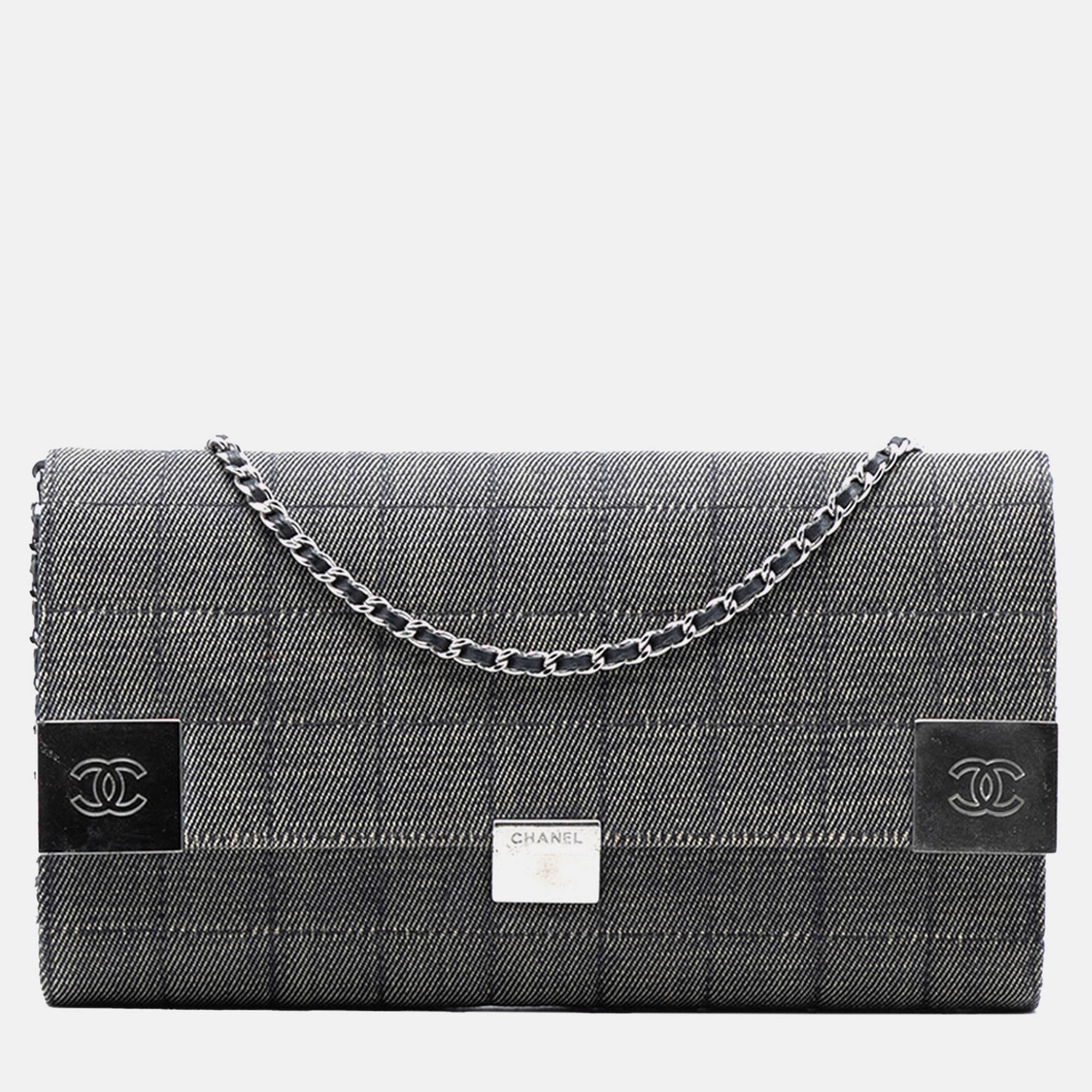 

Chanel Grey CC Choco Bar Denim Chain Flap