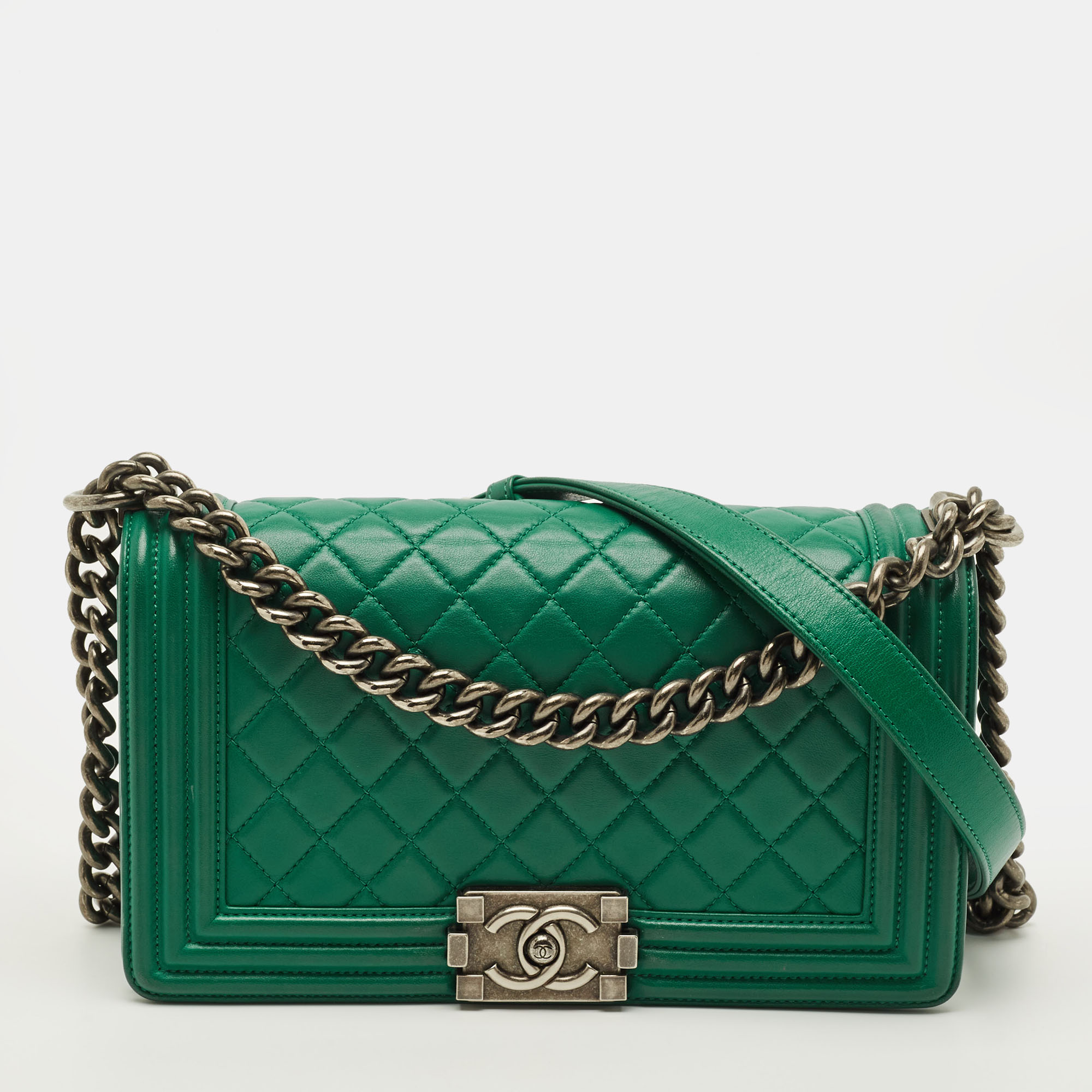 

Chanel Boy Medium Green Quilted Leather Flap Bag