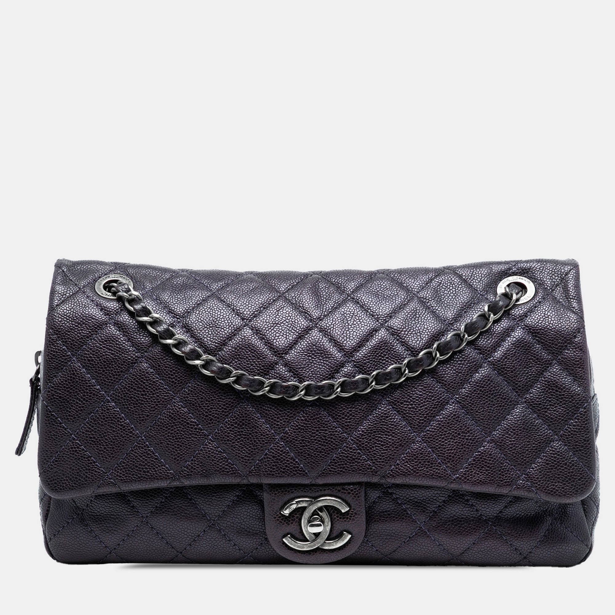 

Chanel Purple Jumbo Quilted Iridescent Caviar Easy Flap