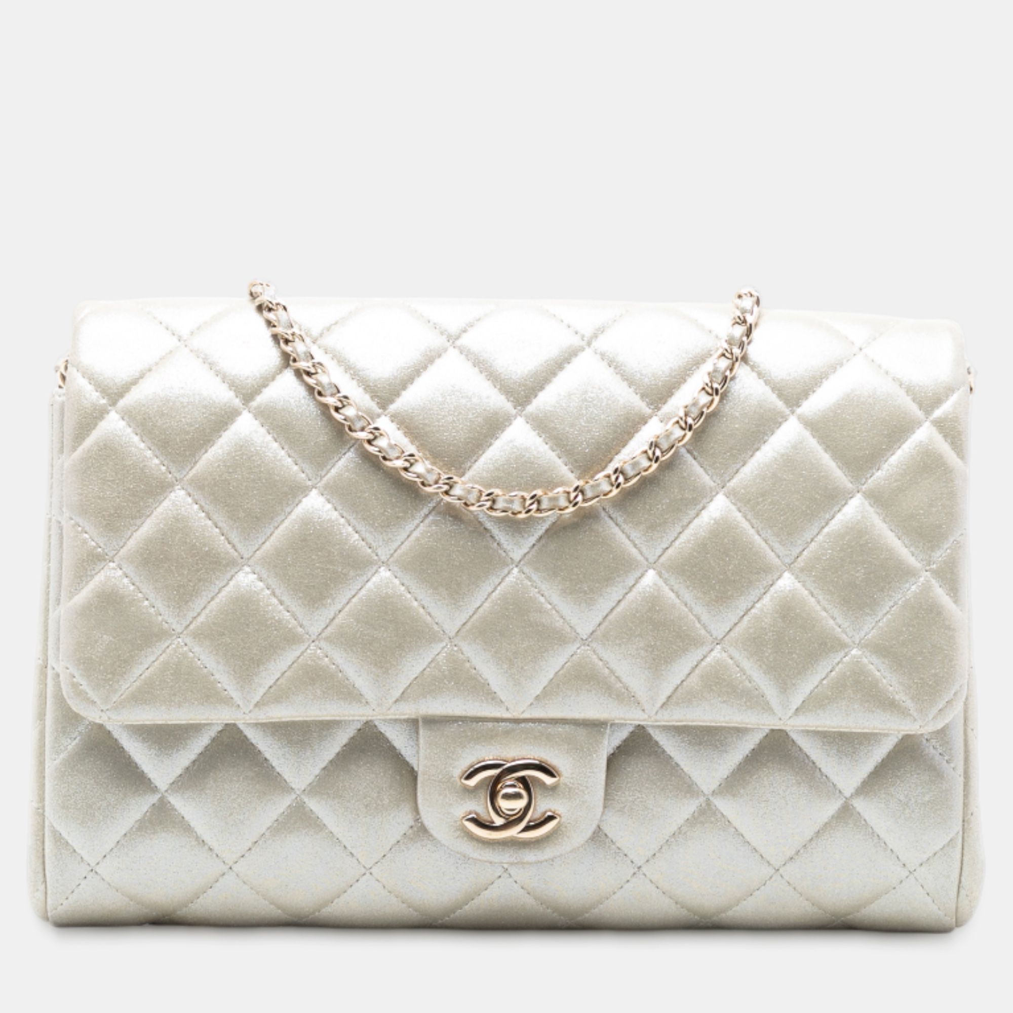 

Chanel Gold CC Quilted Metallic Lambskin Flap Clutch on Chain
