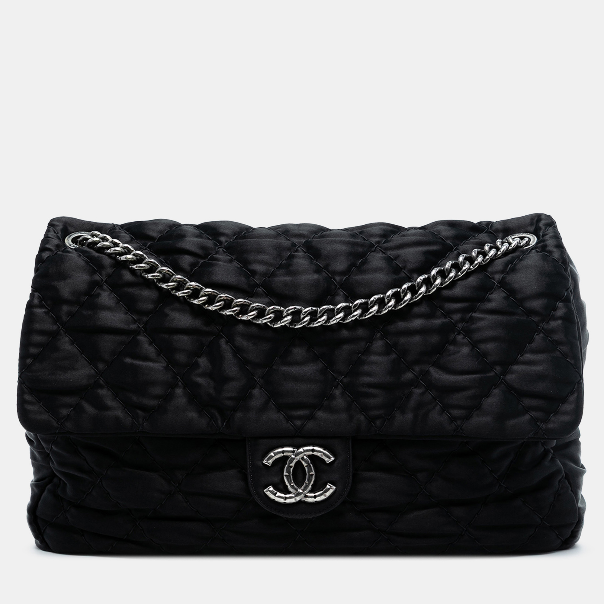 

Chanel Black Extra Large CC Quilted Satin Single Flap