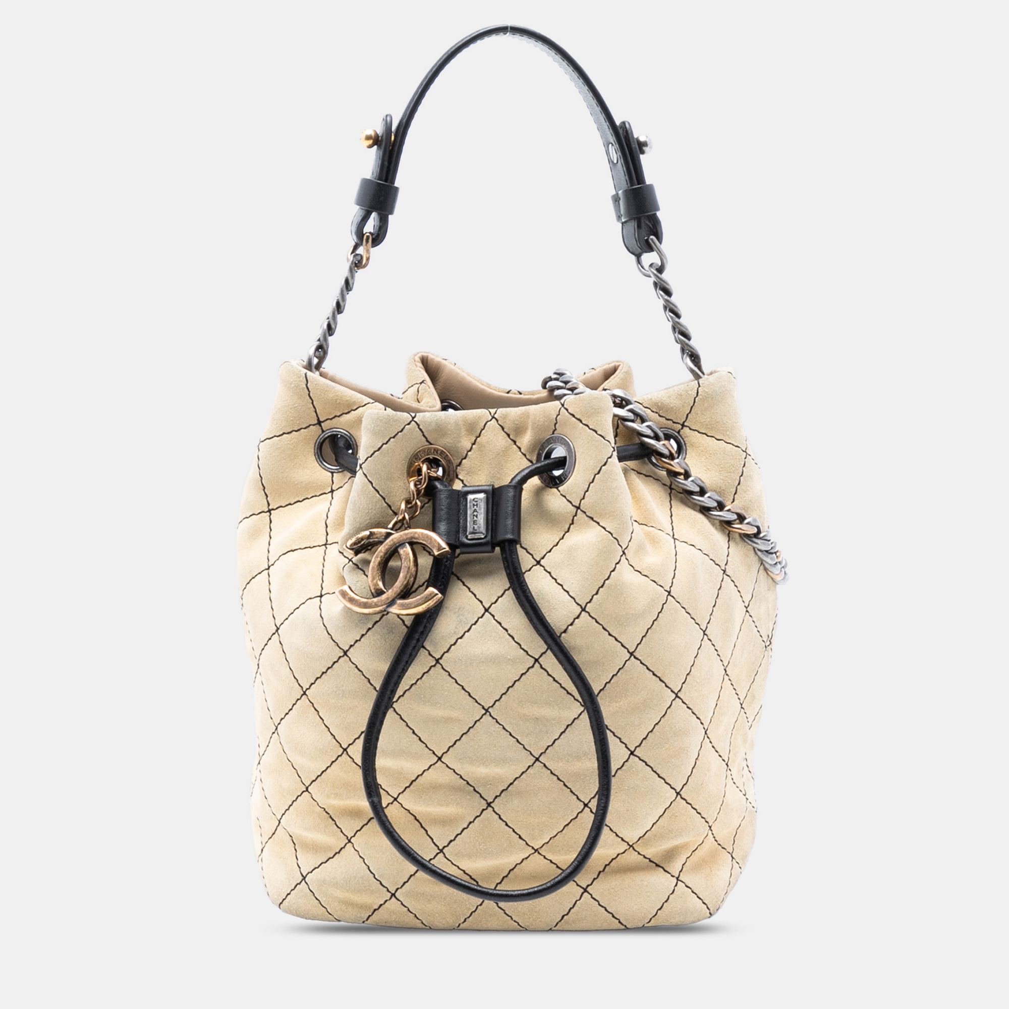 

Chanel Black Brown CC Suede Wild Stitch Bucket Bag