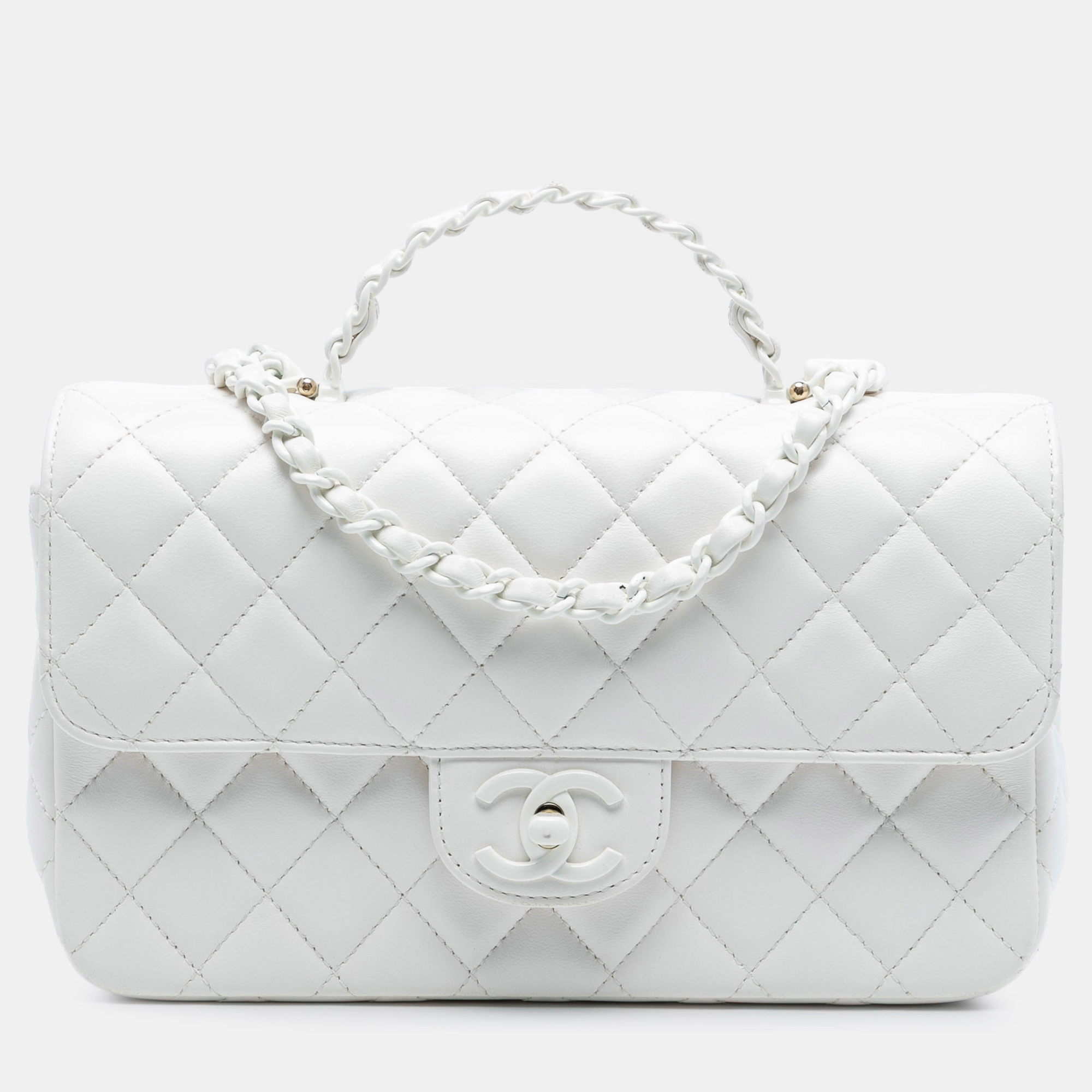 

Chanel White Mini Quilted Lambskin Coco Top Handle Bag