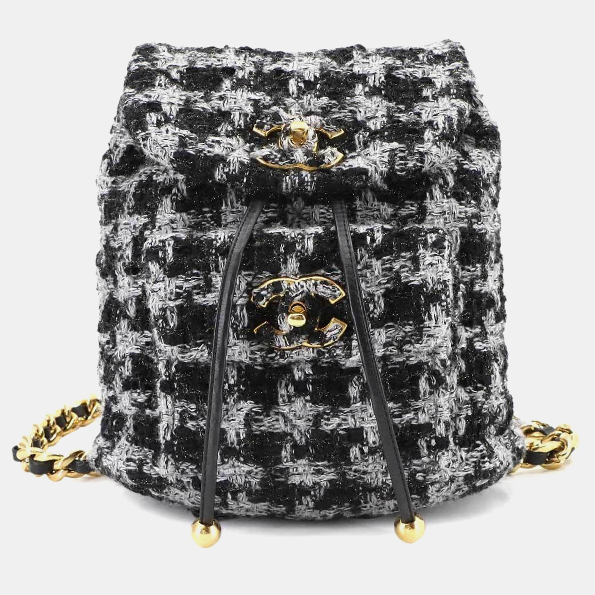 

Chanel Coco Mark Chain Backpack In Tweed Leather And Black/Gray