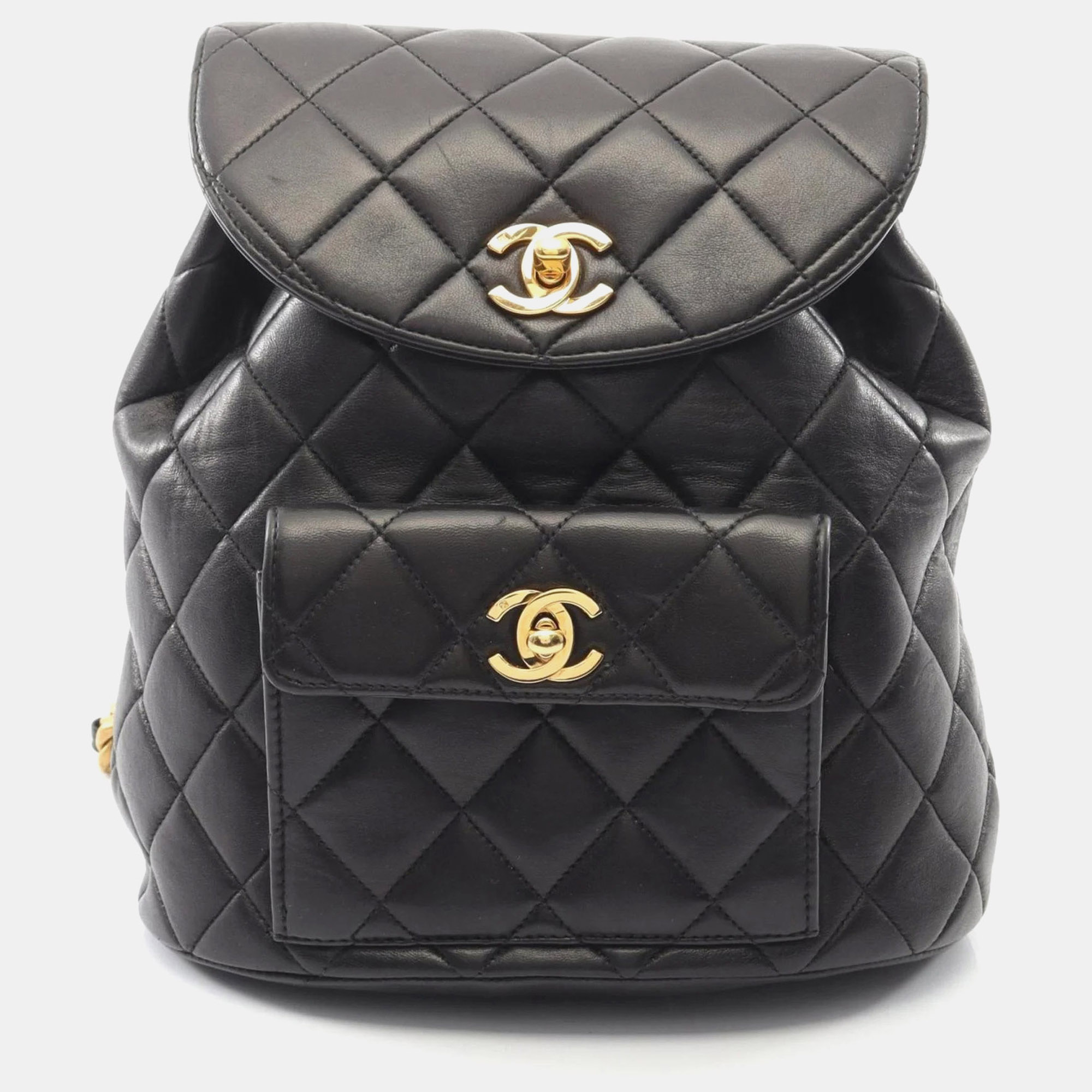 

Chanel Matelasse Backpack Bag In Lambskin Leather Black
