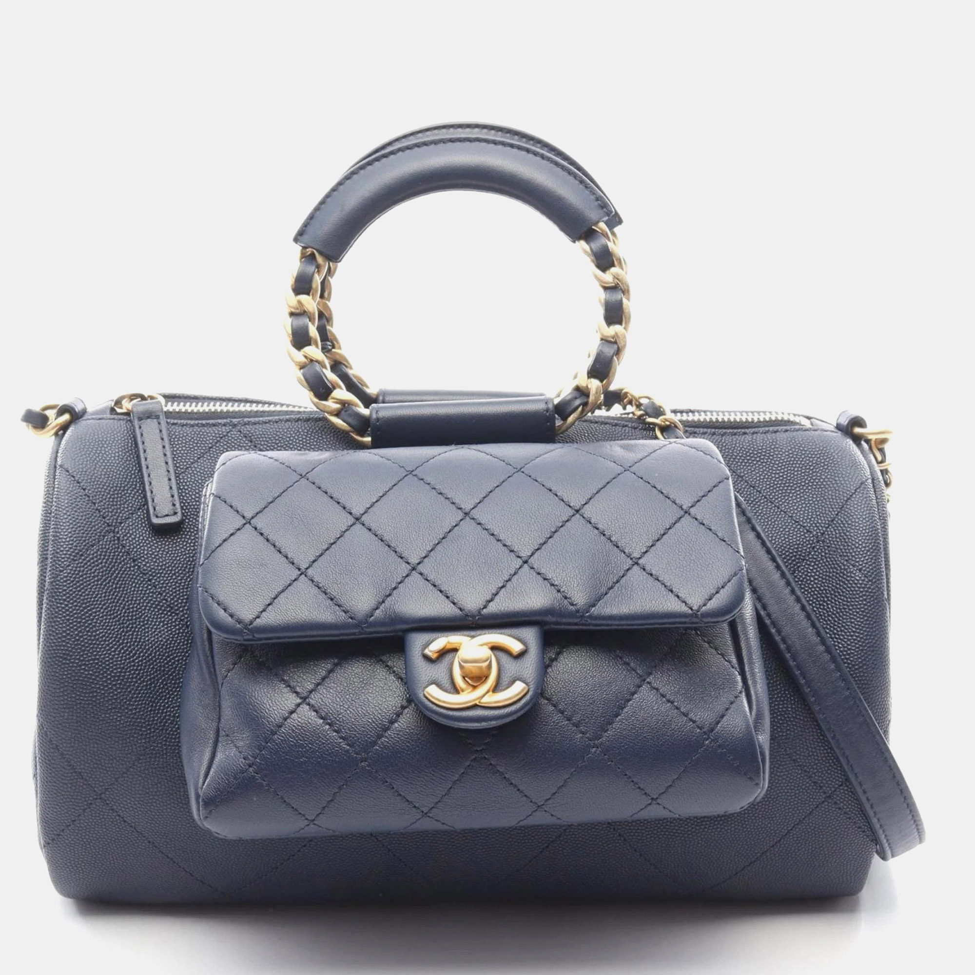 

Chanel Matelasse Shoulder Bag In Grained Calfskin Leather Navy Blue