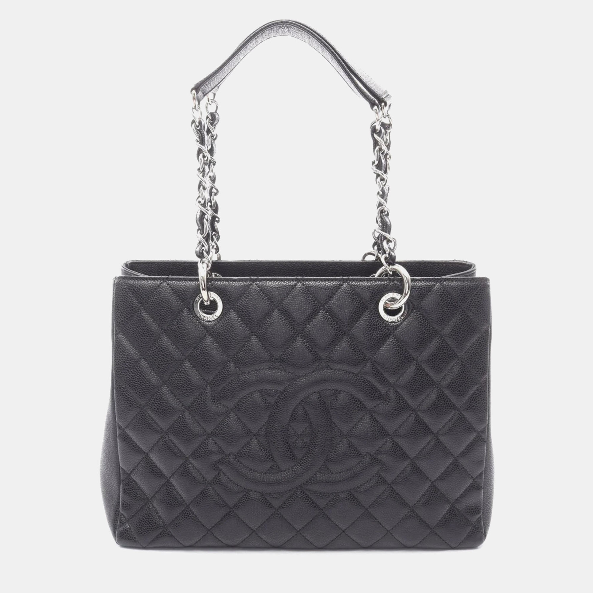 

Chanel Matelasse Grand Shopping Gst Tote Bag In Grained Calfskin Caviar Black