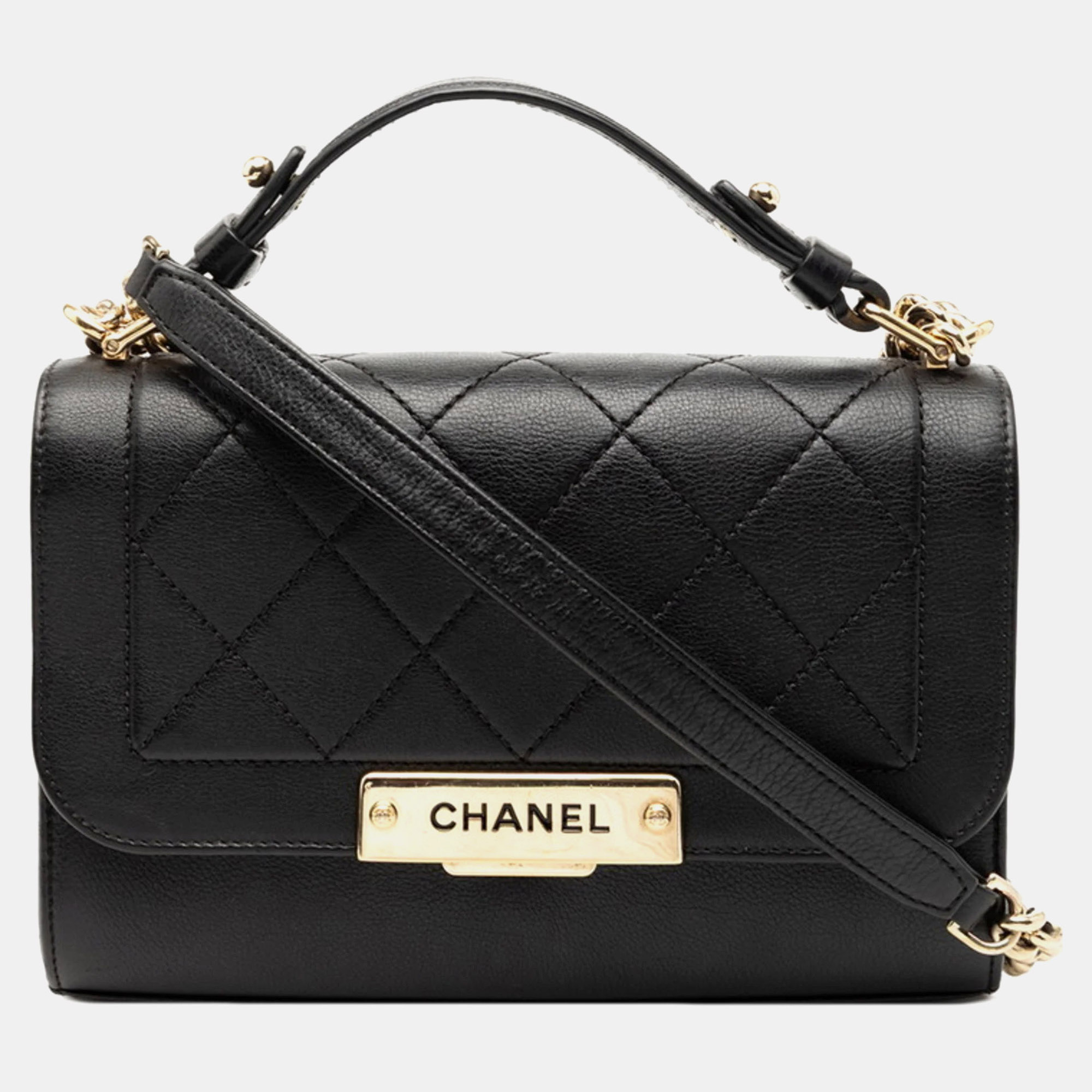 

Chanel Matelasse Click Label Handbag Chain Shoulder Bag Black Leather