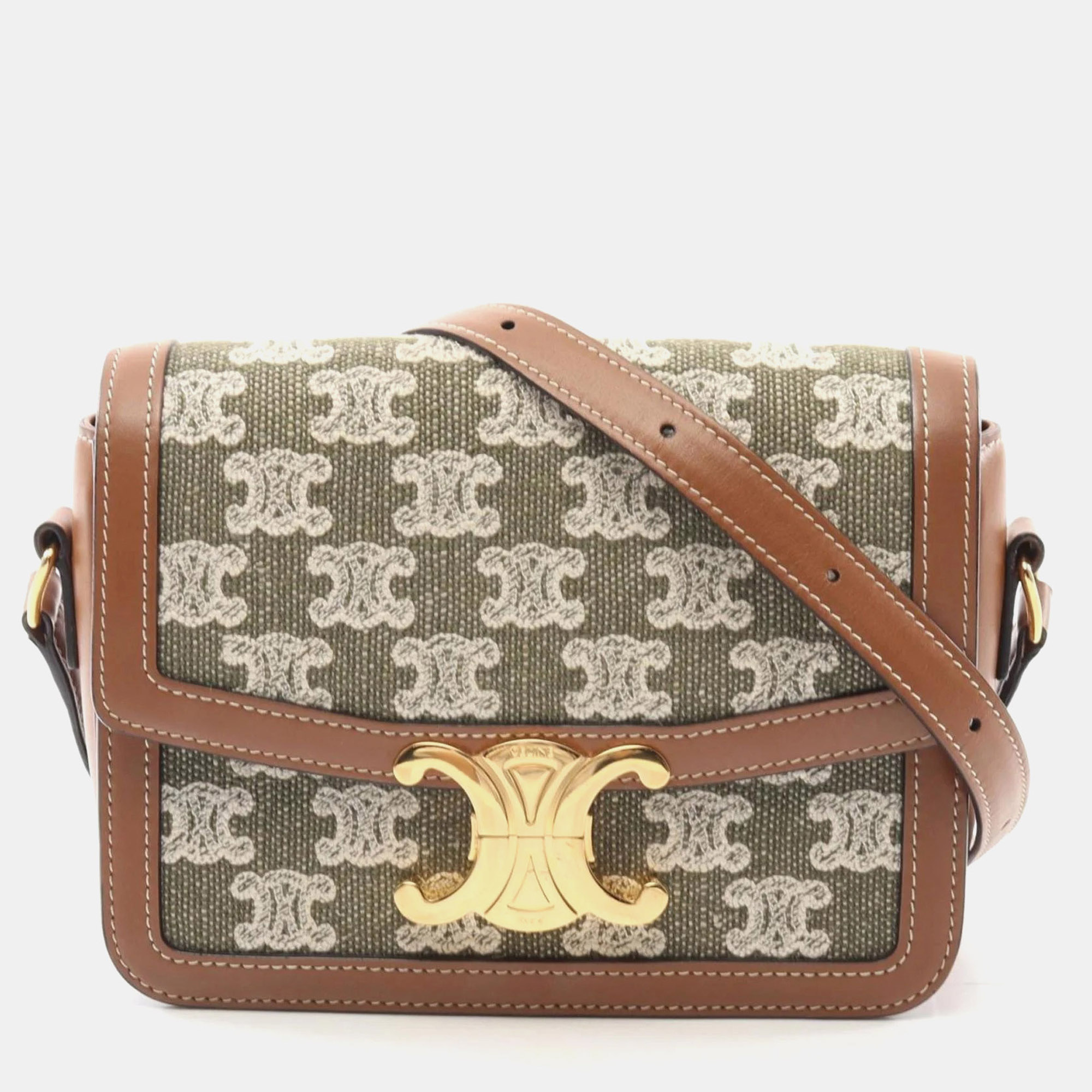 

Celine Teen Triomphe Shoulder Bag Canvas Leather Khaki Brown