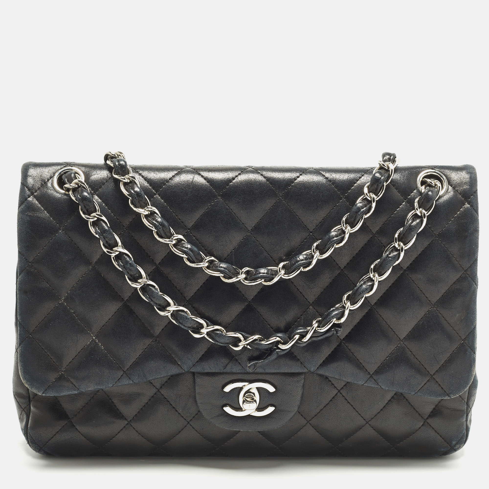 

Chanel Classic Double Flap Jumbo Black Quilted Leather Bag