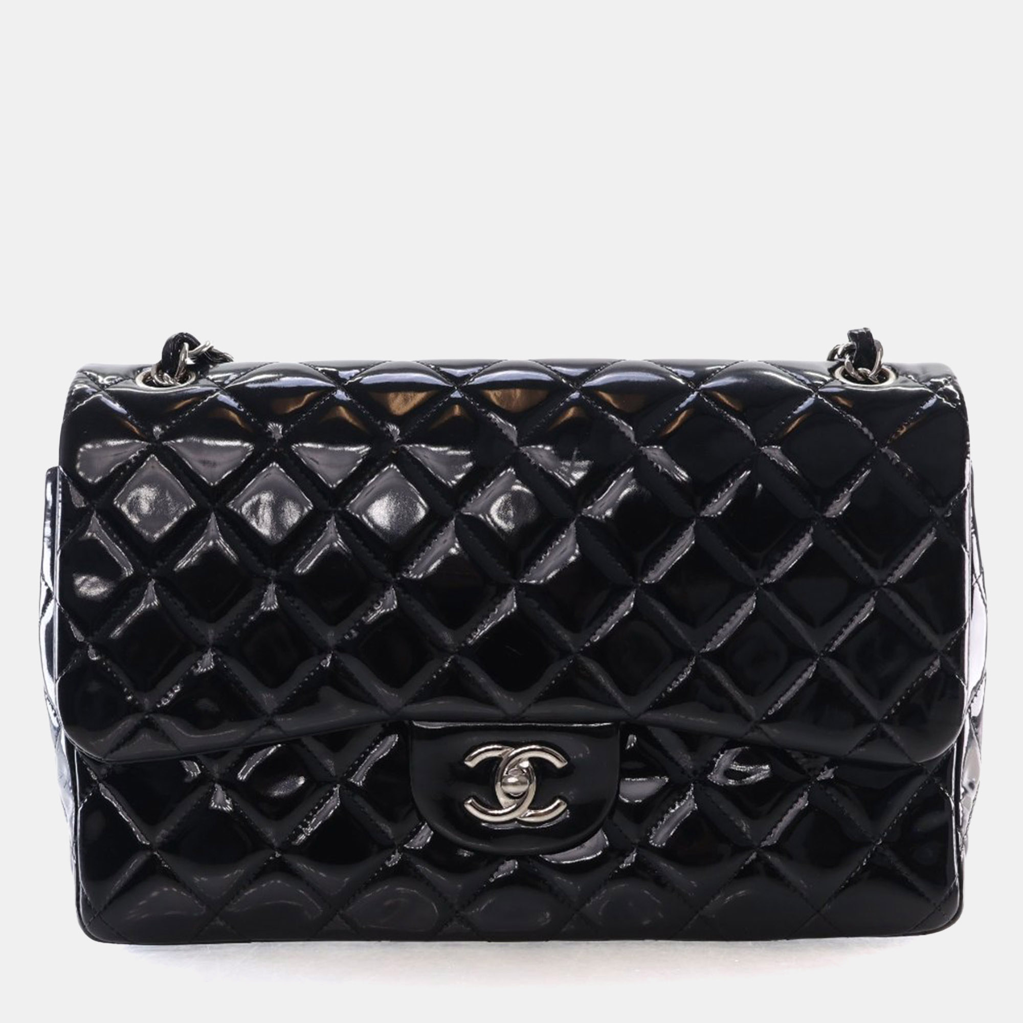 

Chanel Jumbo Patent Classic Double Flap Bag, Black