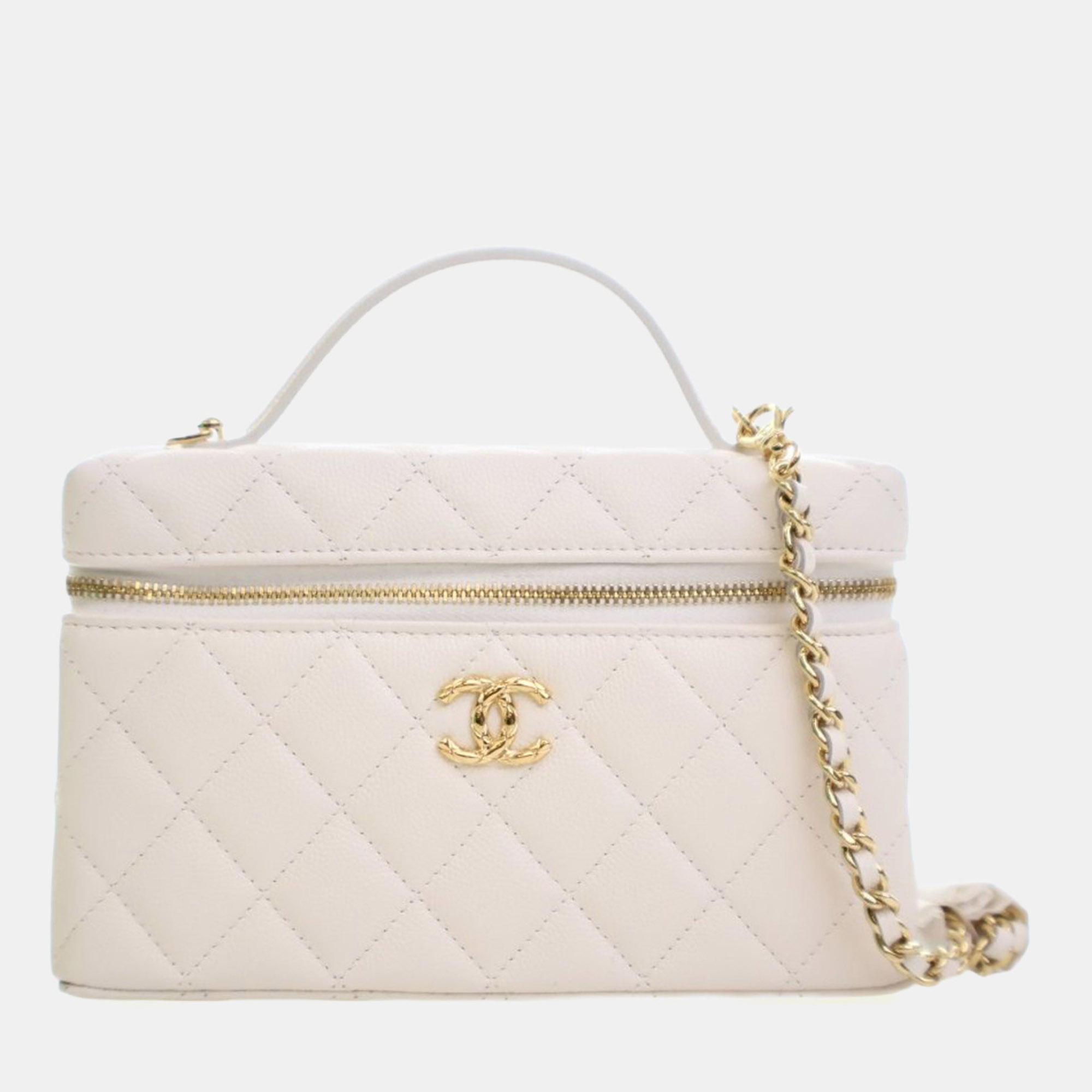 

Chanel Caviar Slim Vanity Top Handle With Chain, White