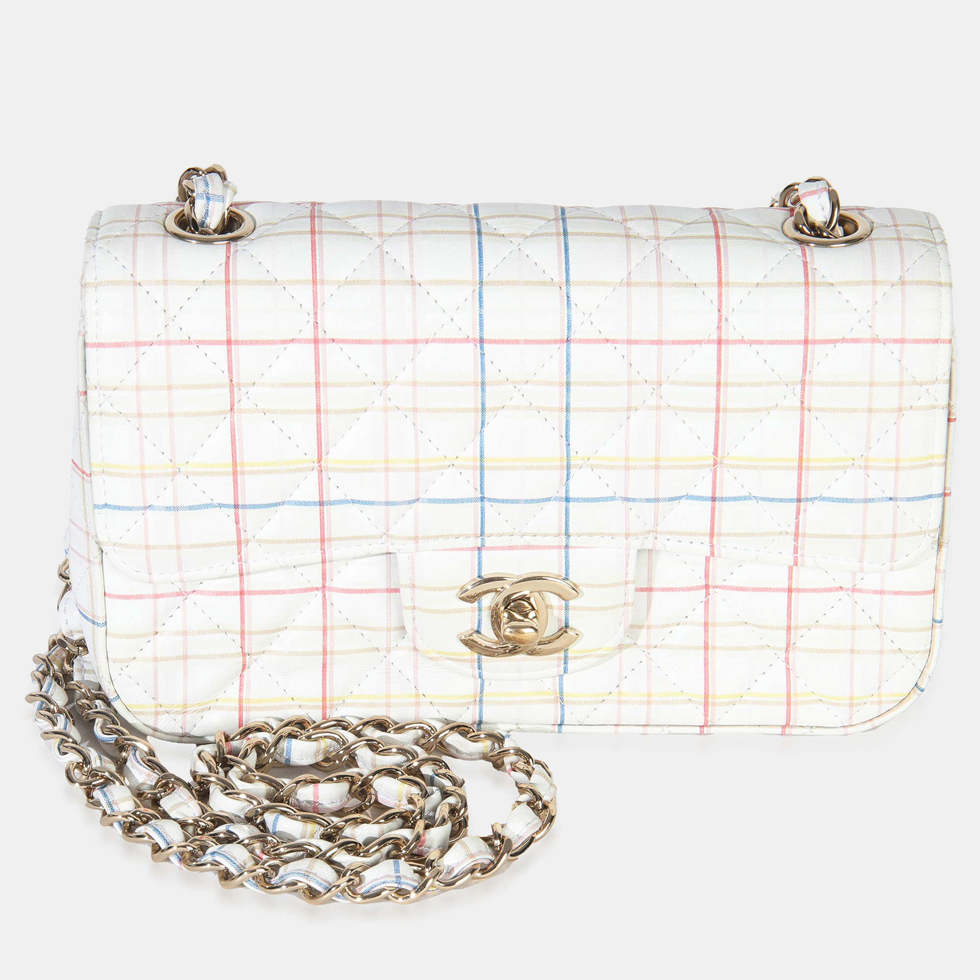 

Chanel White Multicolor Calfskin Tweed Print Mini Rectangular Flap Bag