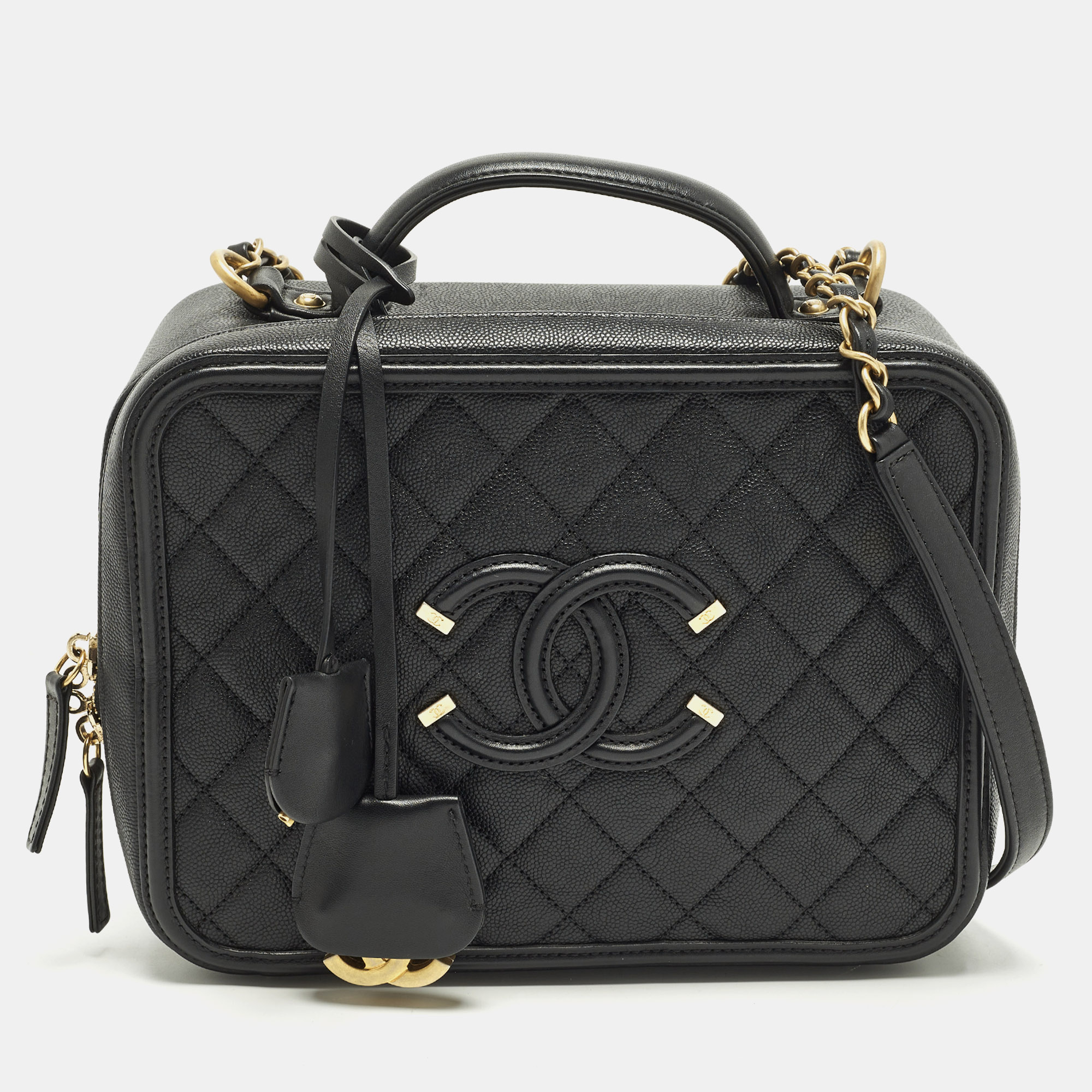 

Chanel Filigree Vanity Large Quilted Caviar Leather Bag, Black