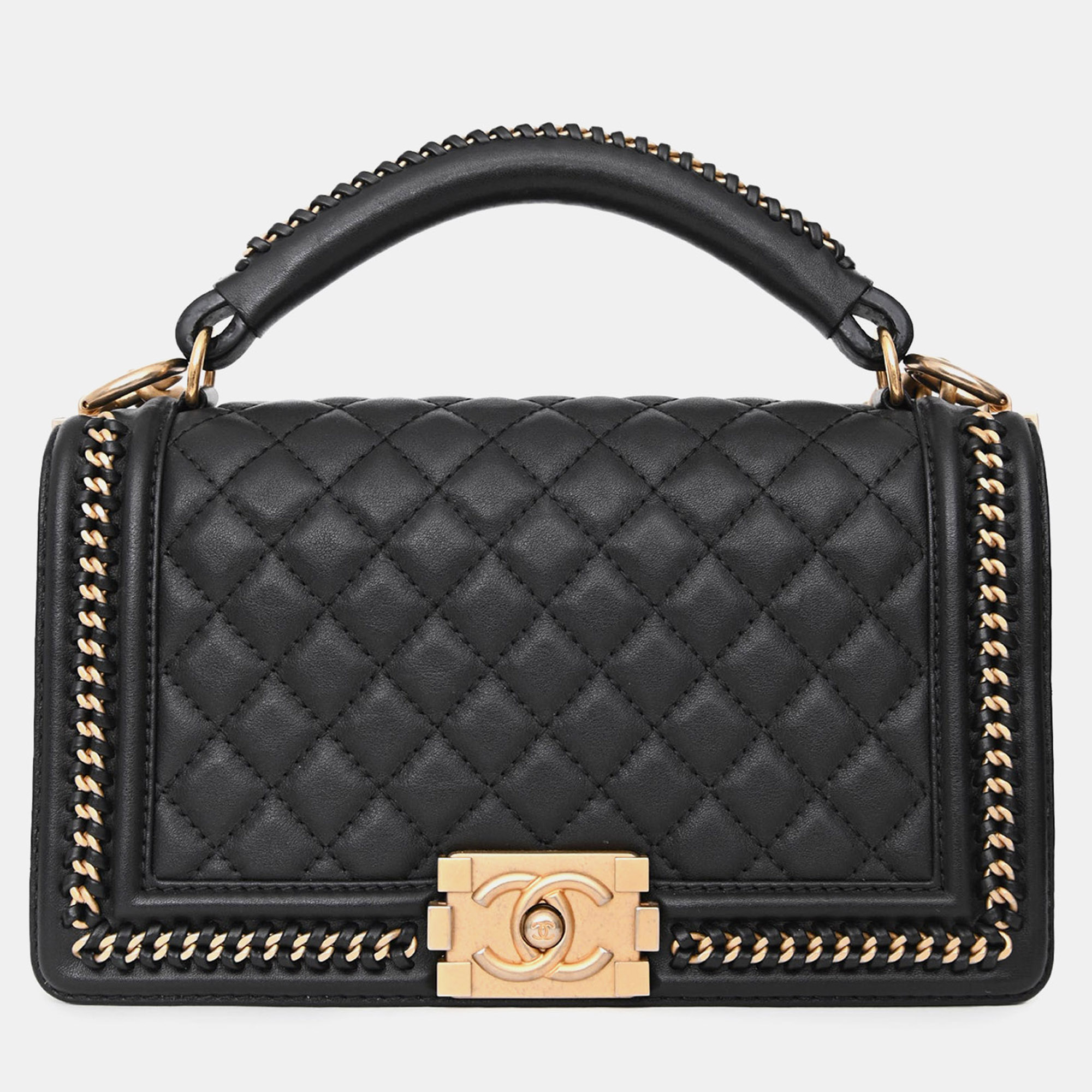

Chanel 2016/17 Black Quilted Leather Medium Chain Top Handle Bag