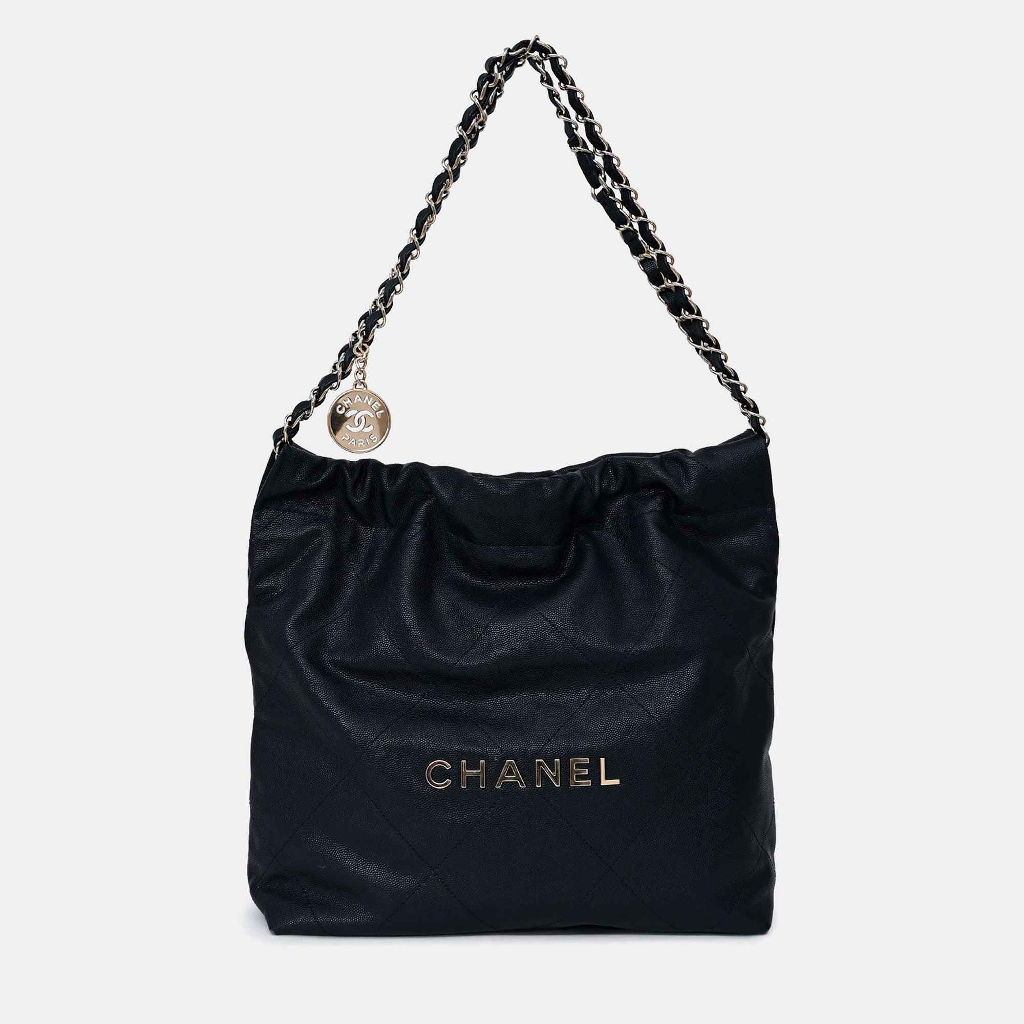 

Chanel Navy Caviar Leather 22 Small Hobo Shoulder Bag SHW, Navy blue