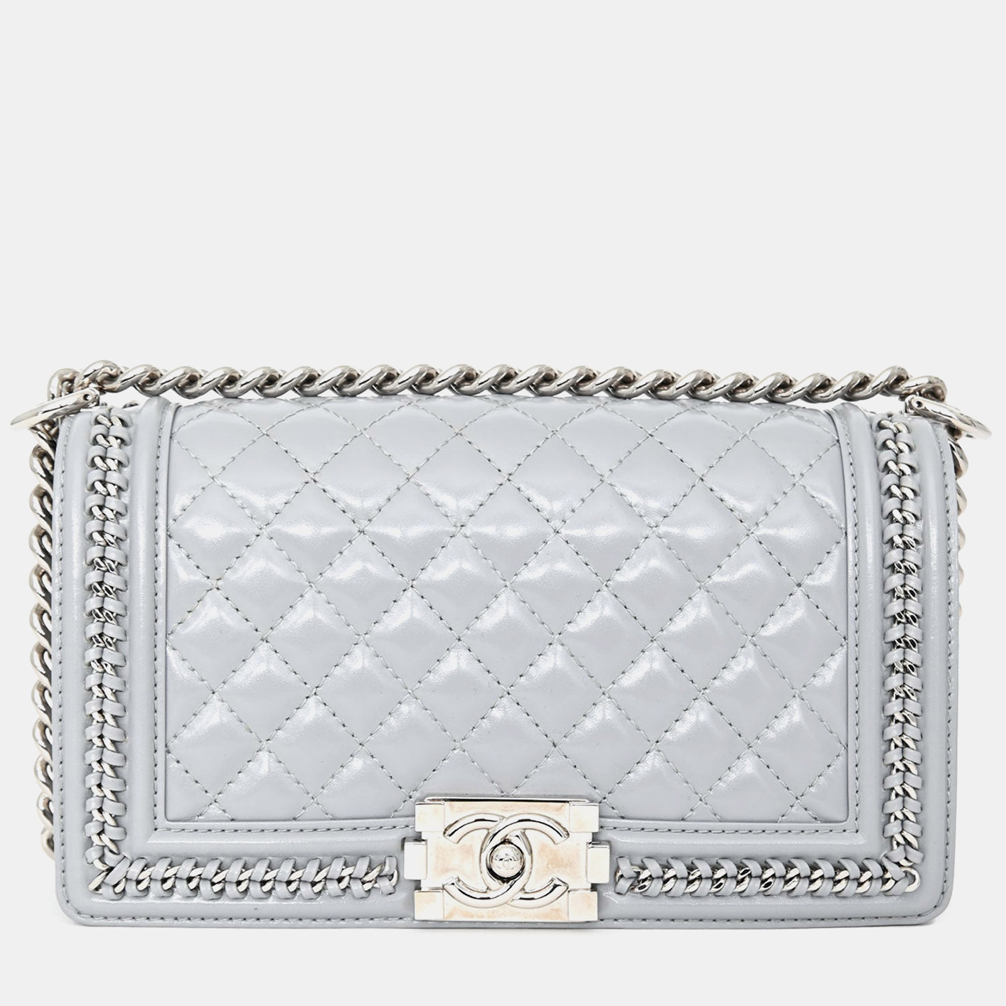 

Chanel 2019-2020 Grey Leather Quilted Medium Boy Bag SHW