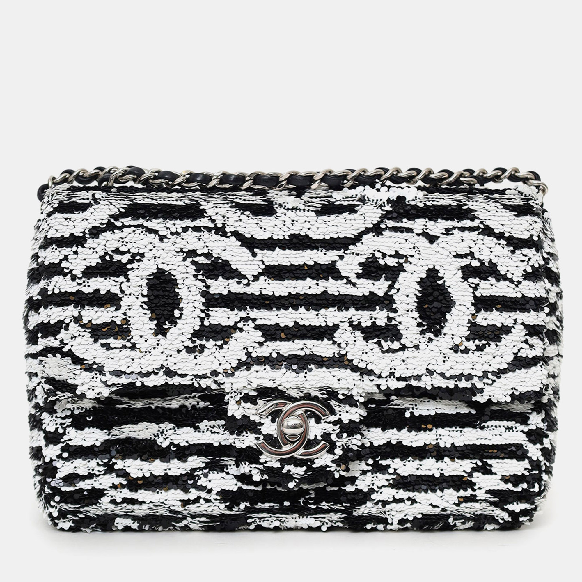 

Chanel 24S Black/White Sequins CC Mini Single Flap Bag