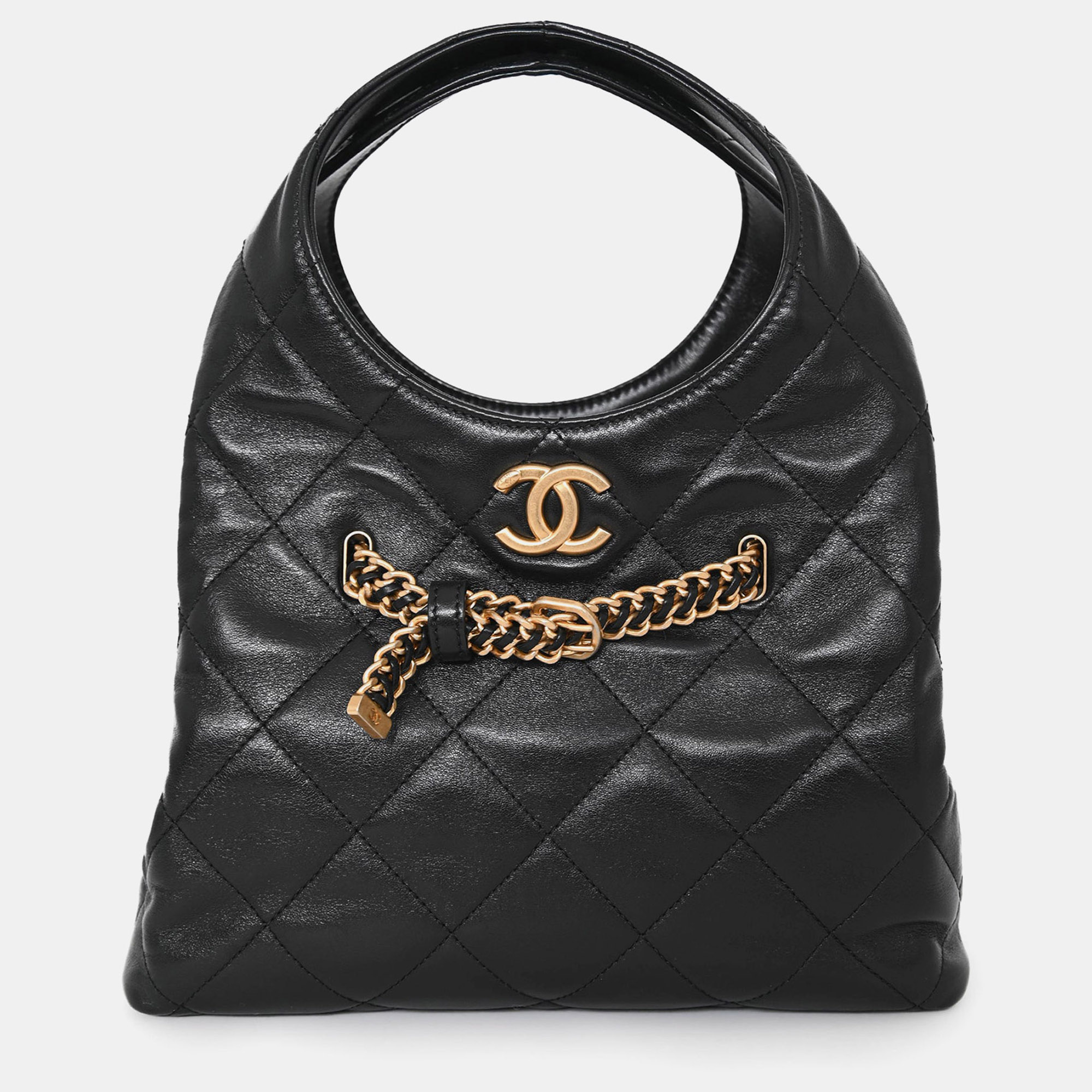

Chanel 2025 Black Lambskin Small 25 Quilted Chain Buckle Bag