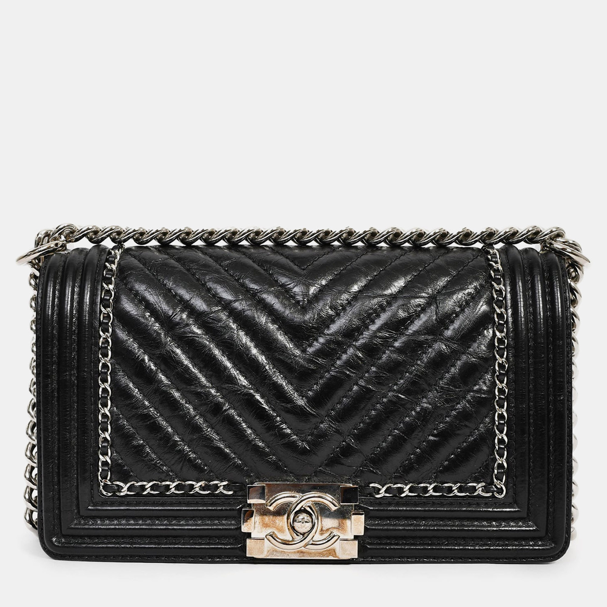 

Chanel 2017 Black Leather Chevron Medium Boy Bag