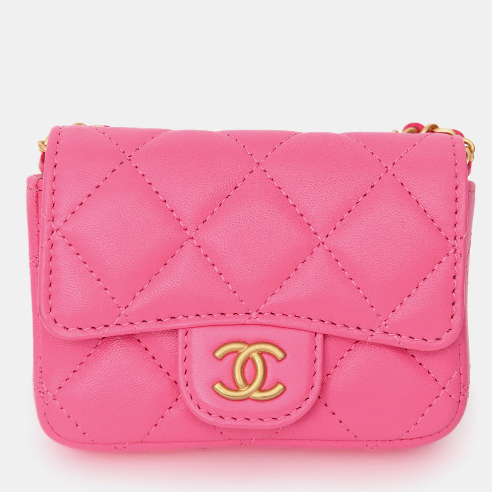 Pre-owned Chanel Pink Lambskin Leather Mini Cc Coco Belt Bag