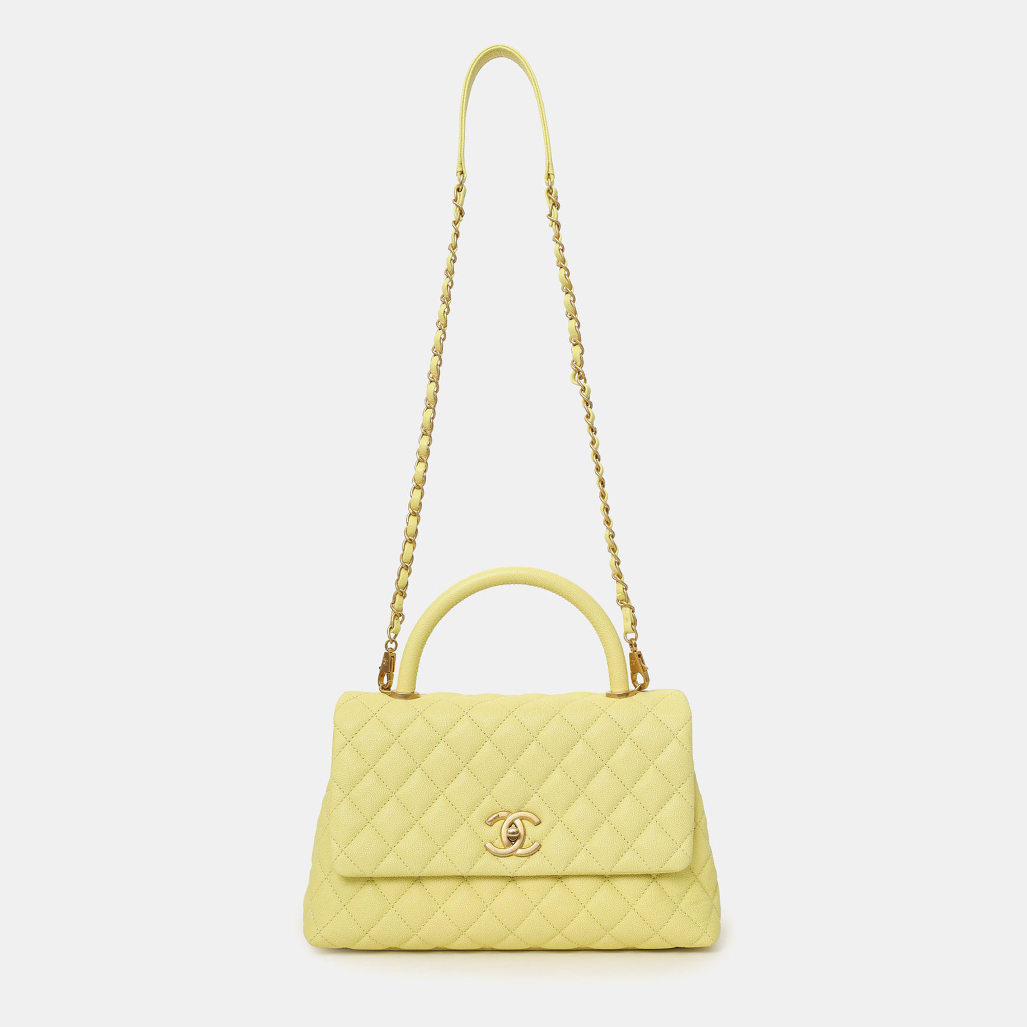 

Chanel 2017-18 Yellow Caviar Leather Medium Coco Top Handle With Strap