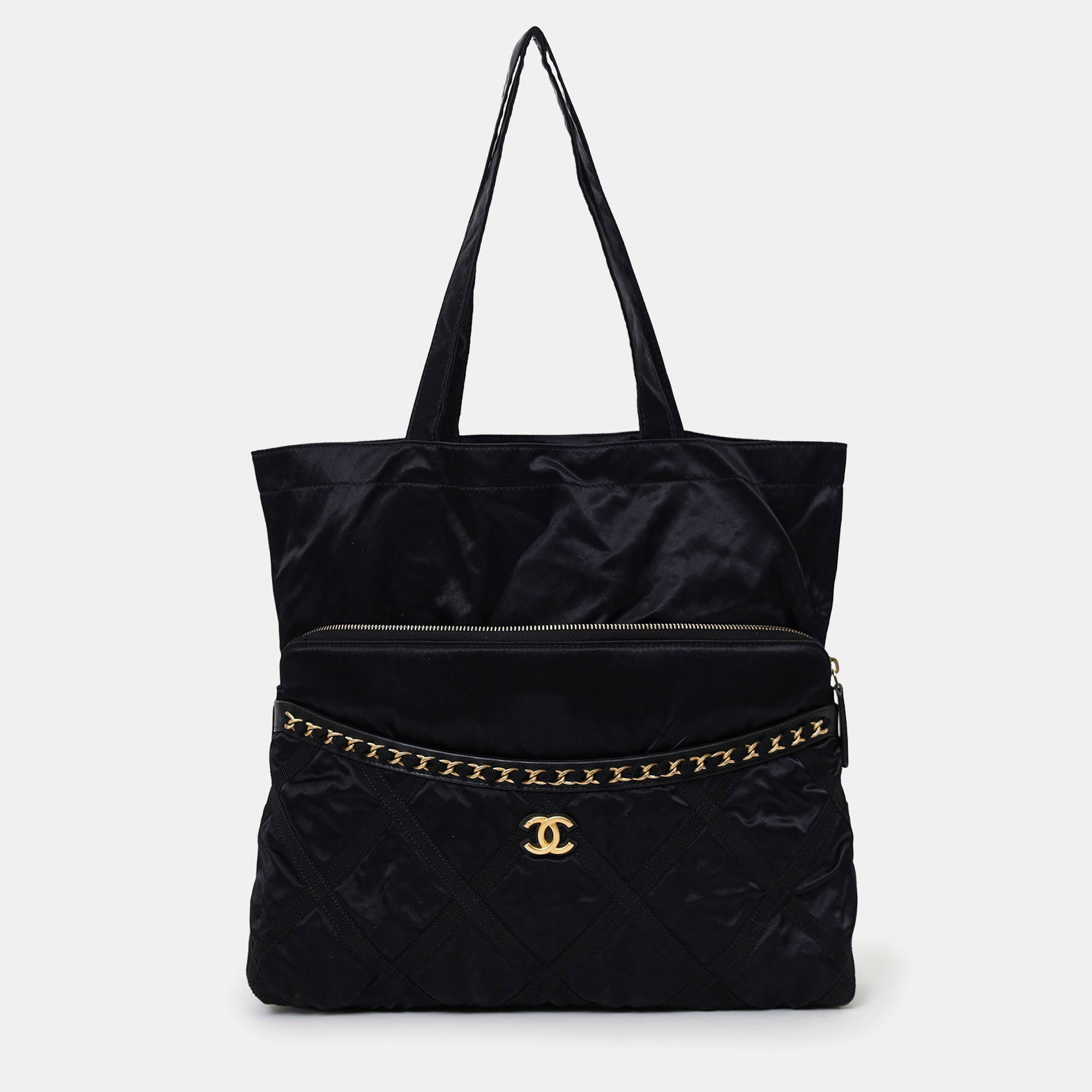 

Chanel 2022 Black Nylon Grosgrain Lifestyle Pouch with Foldable Tote Bag