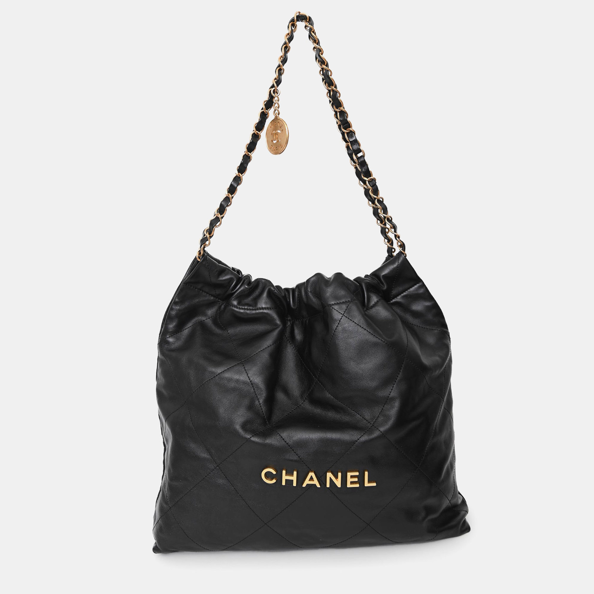 

Chanel Black Lambskin Leather 22 Small Hobo Shoulder Bag GHW