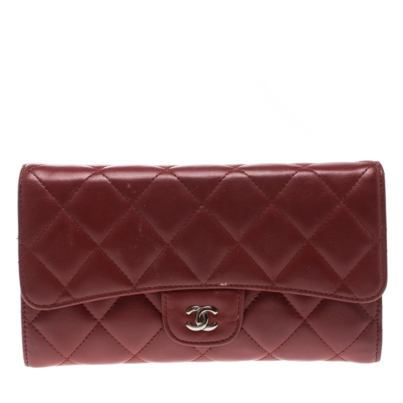 Chanel Red Quilted Leather Classic Flap Wallet