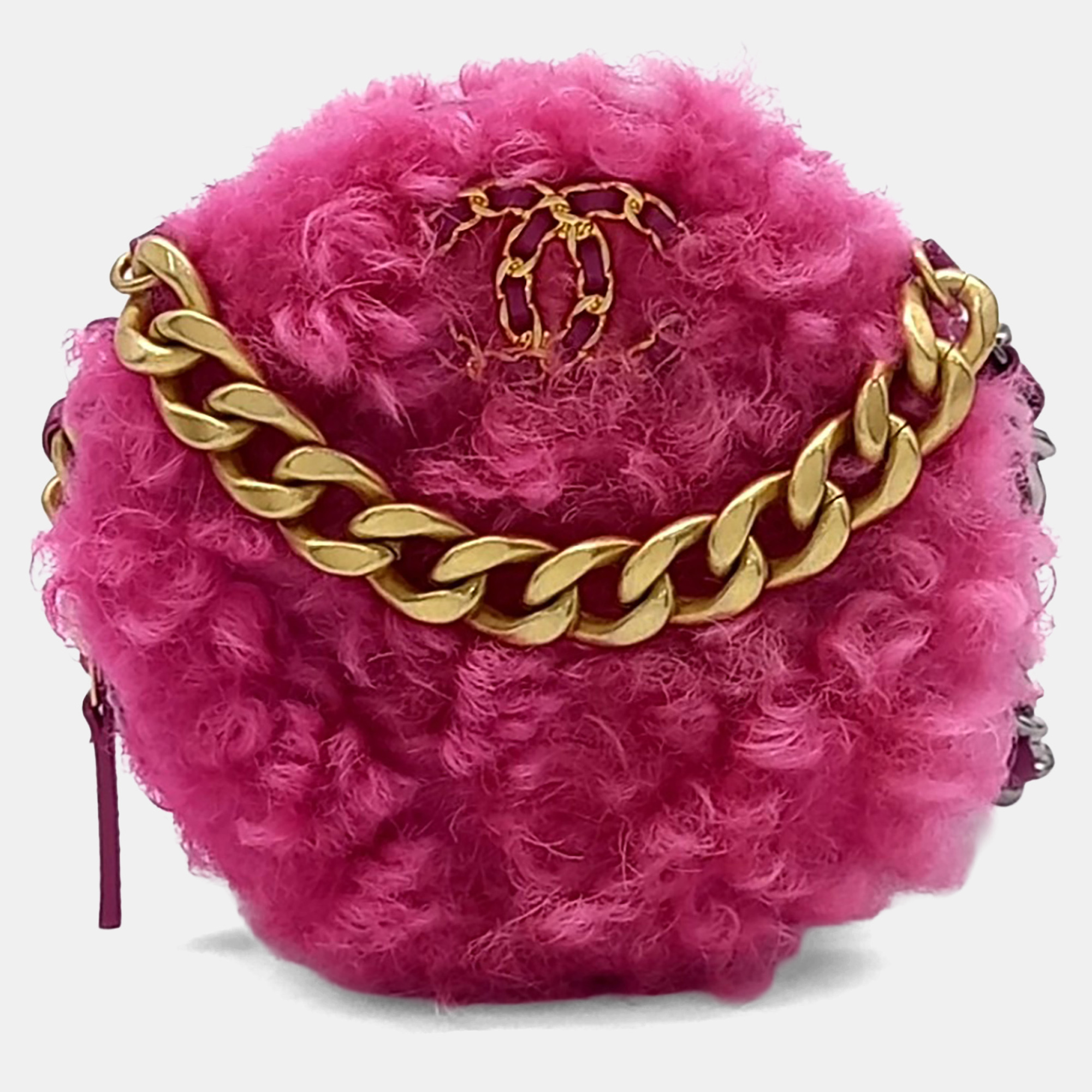 

Chanel Pink Shearling 19 round mini crossbody bag