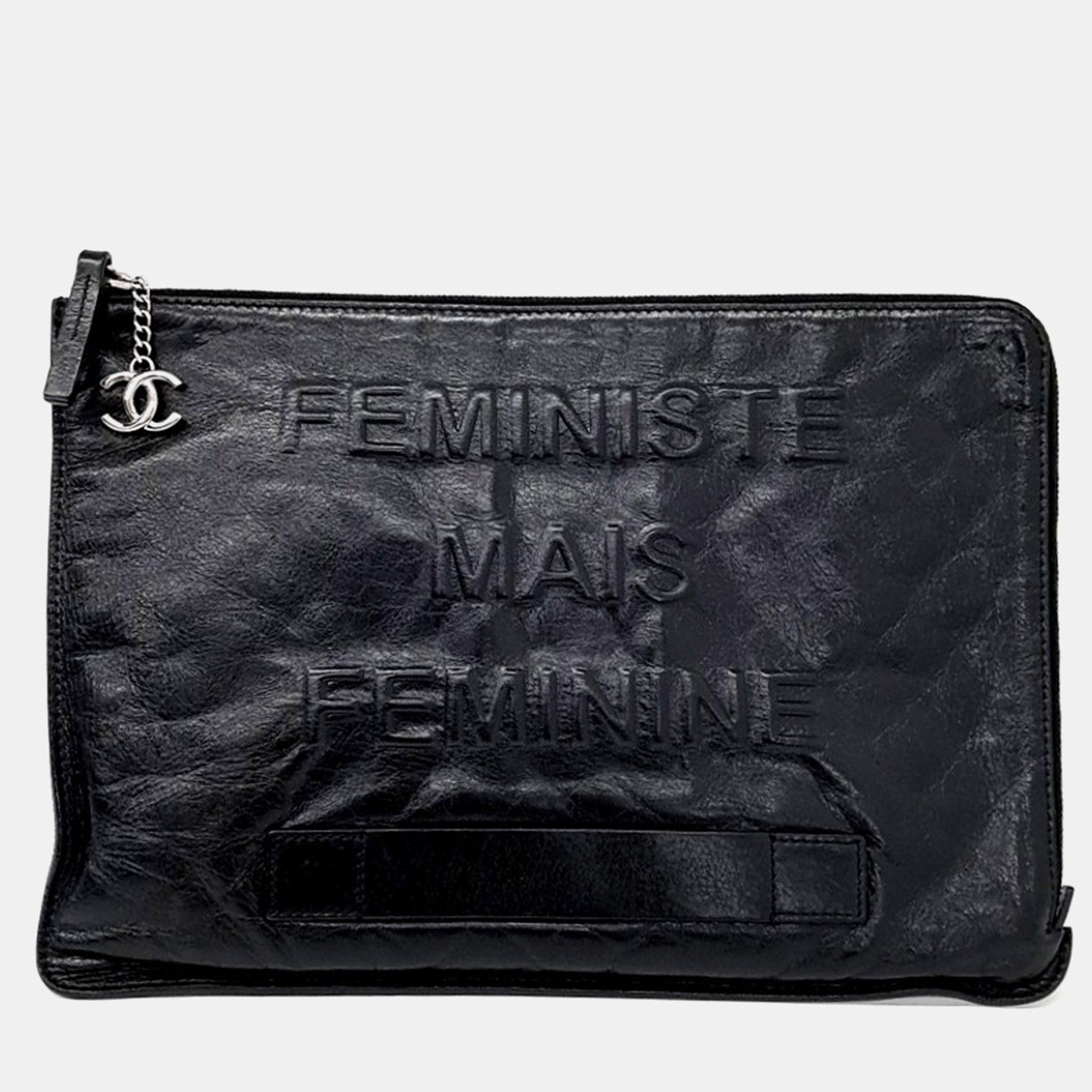 

Chanel Black Leather Clutch Large