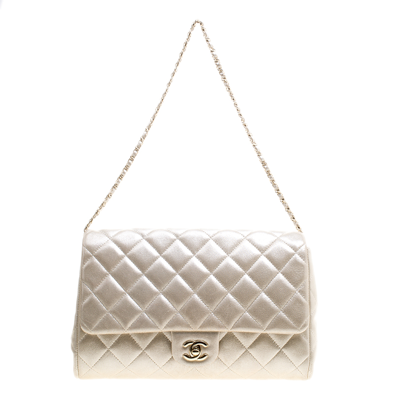 Pre Owned حقيبة شانيل قلاب كلاسيكي جلد مبطنة هذبية فاتحة