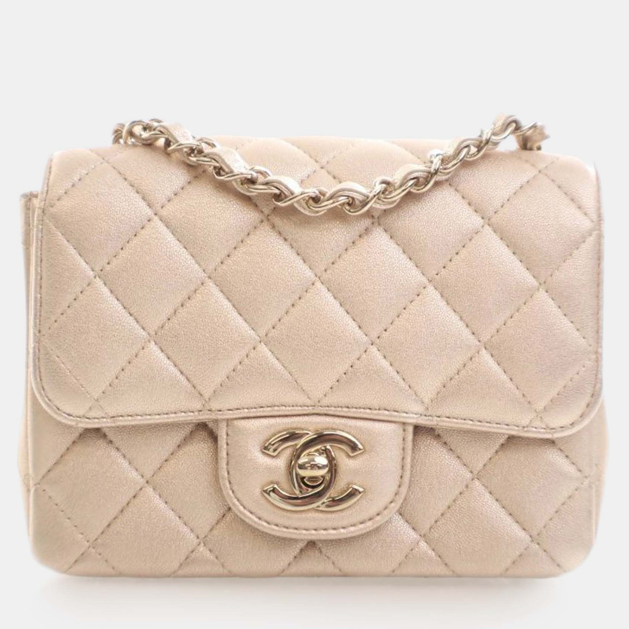 

Chanel Gold Mini Square Classic Lambskin Single Flap