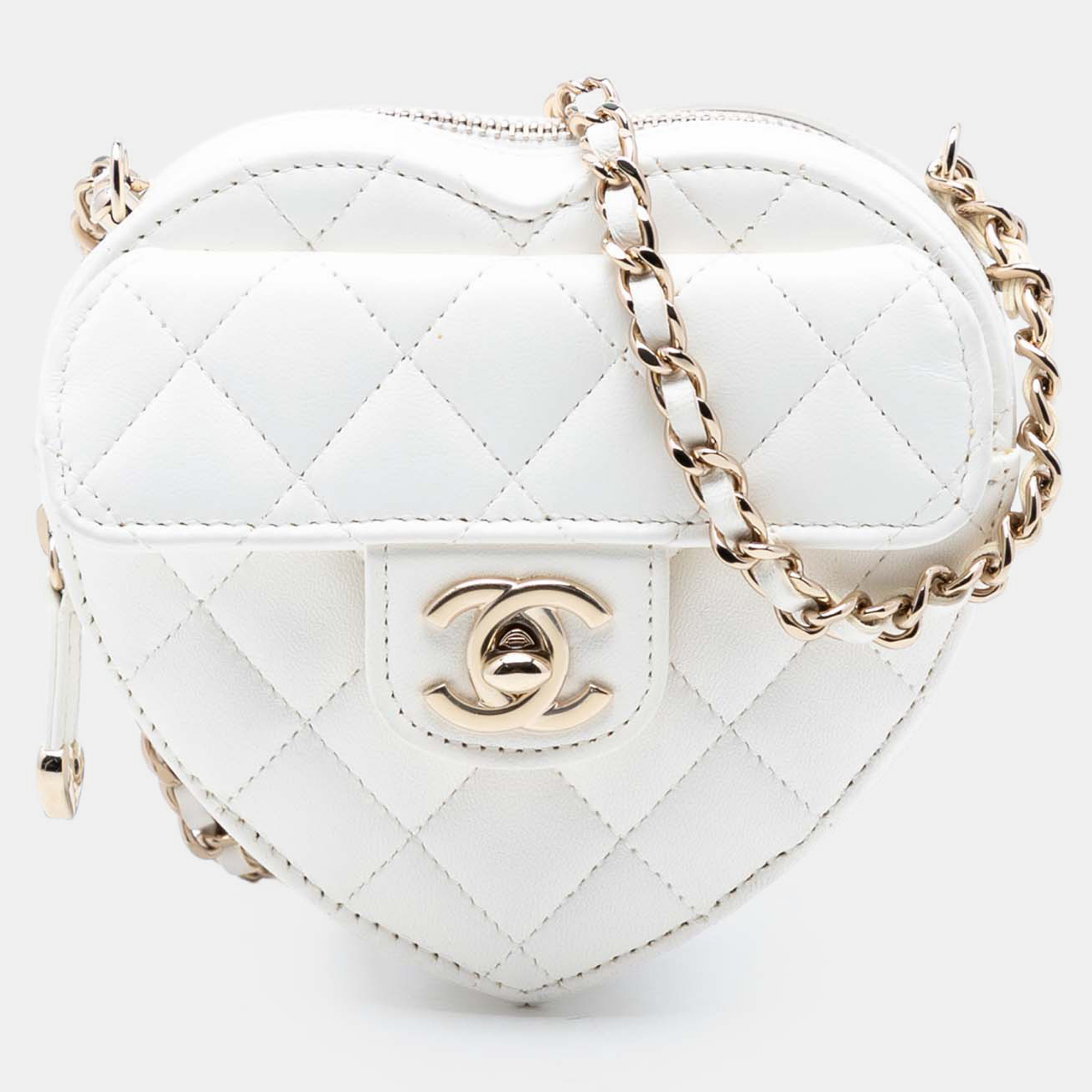 

Chanel White Mini Lambskin CC in Love Heart Crossbody