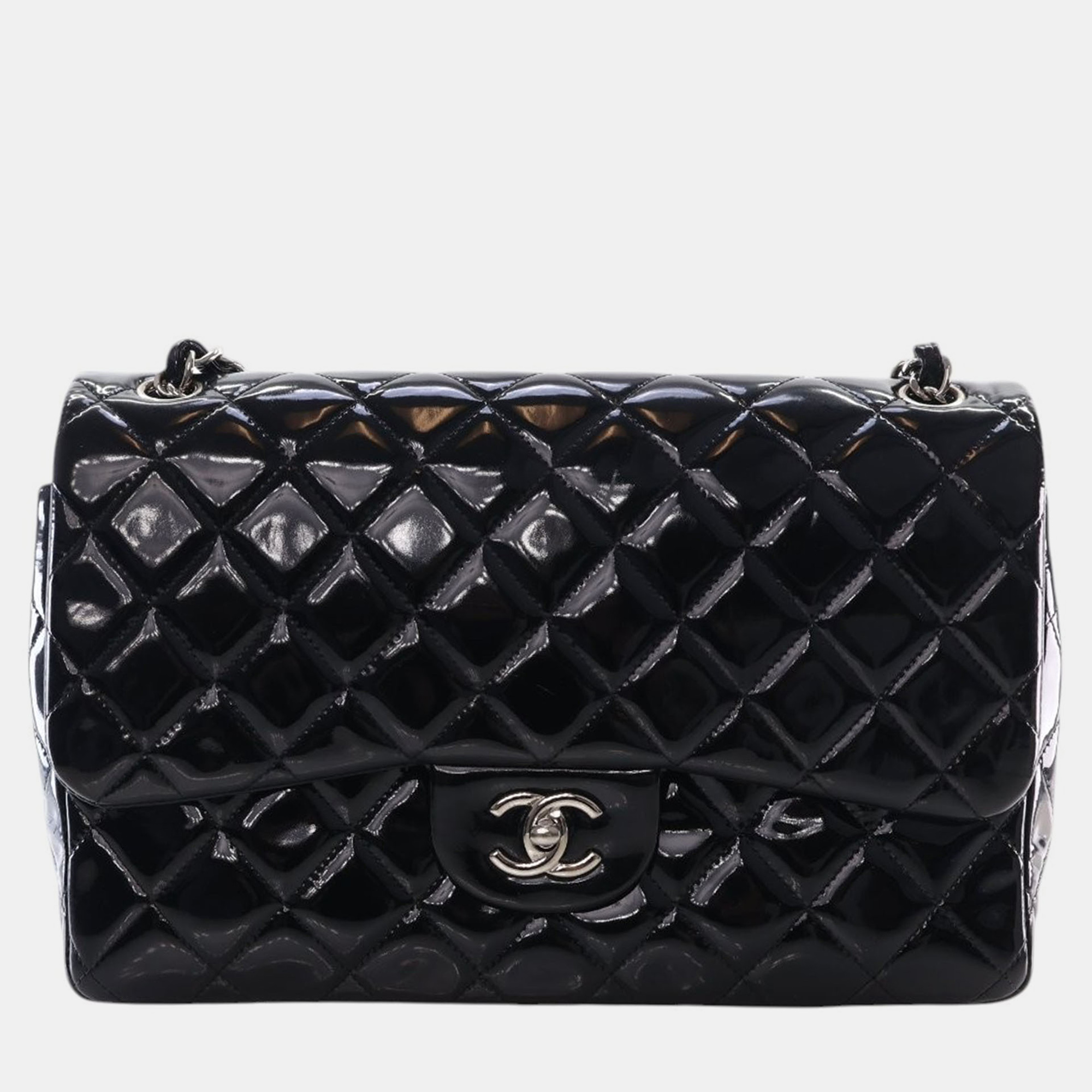 

Chanel Black Jumbo Classic Patent Double Flap
