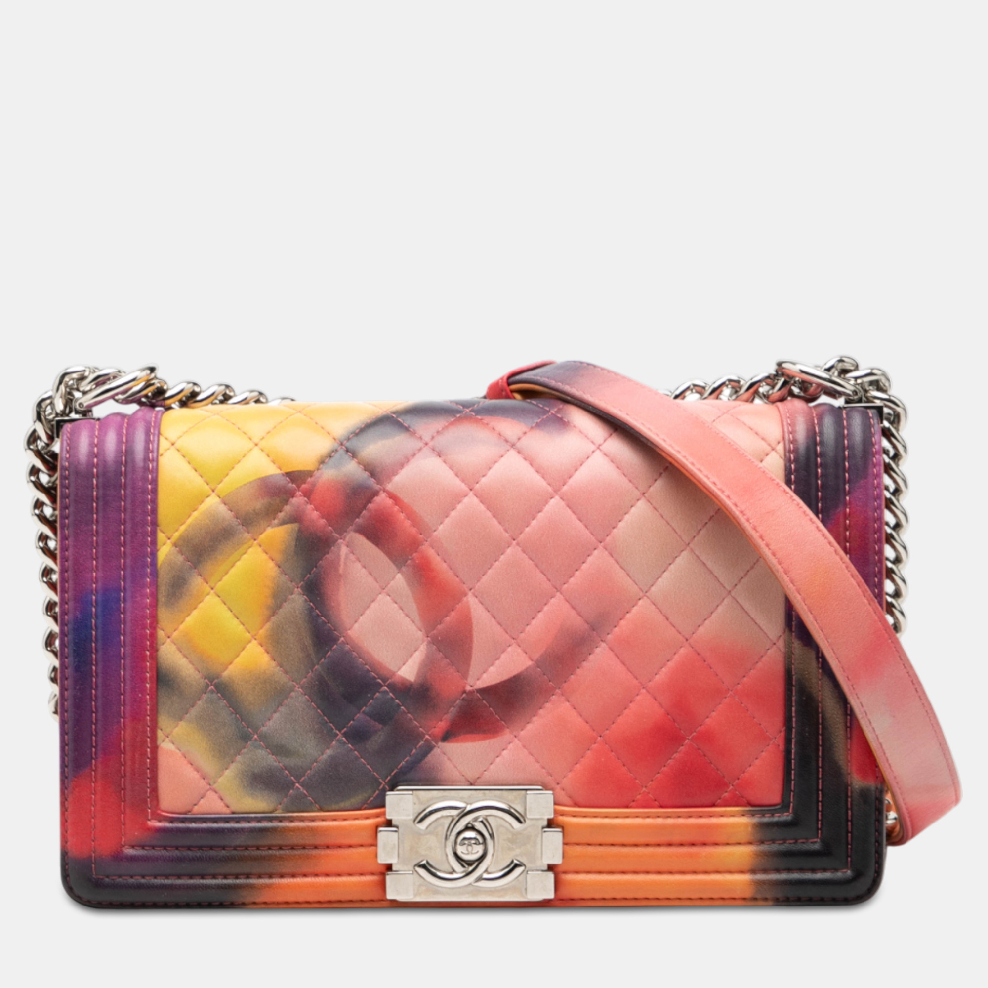 

Chanel Pink Old Medium Quilted Lambskin Flower Power Boy Flap