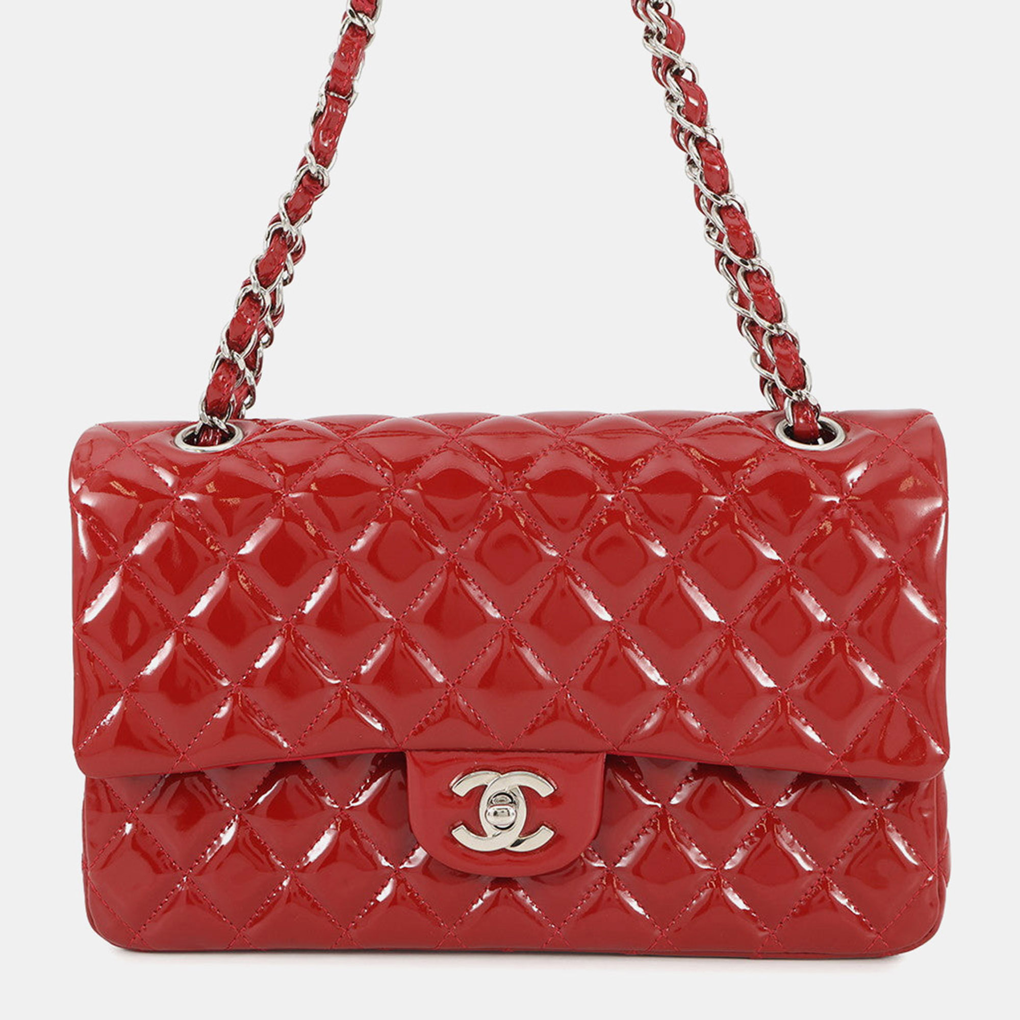 

Chanel Matelasse W Flap W Chain Shoulder Red Enamel Size