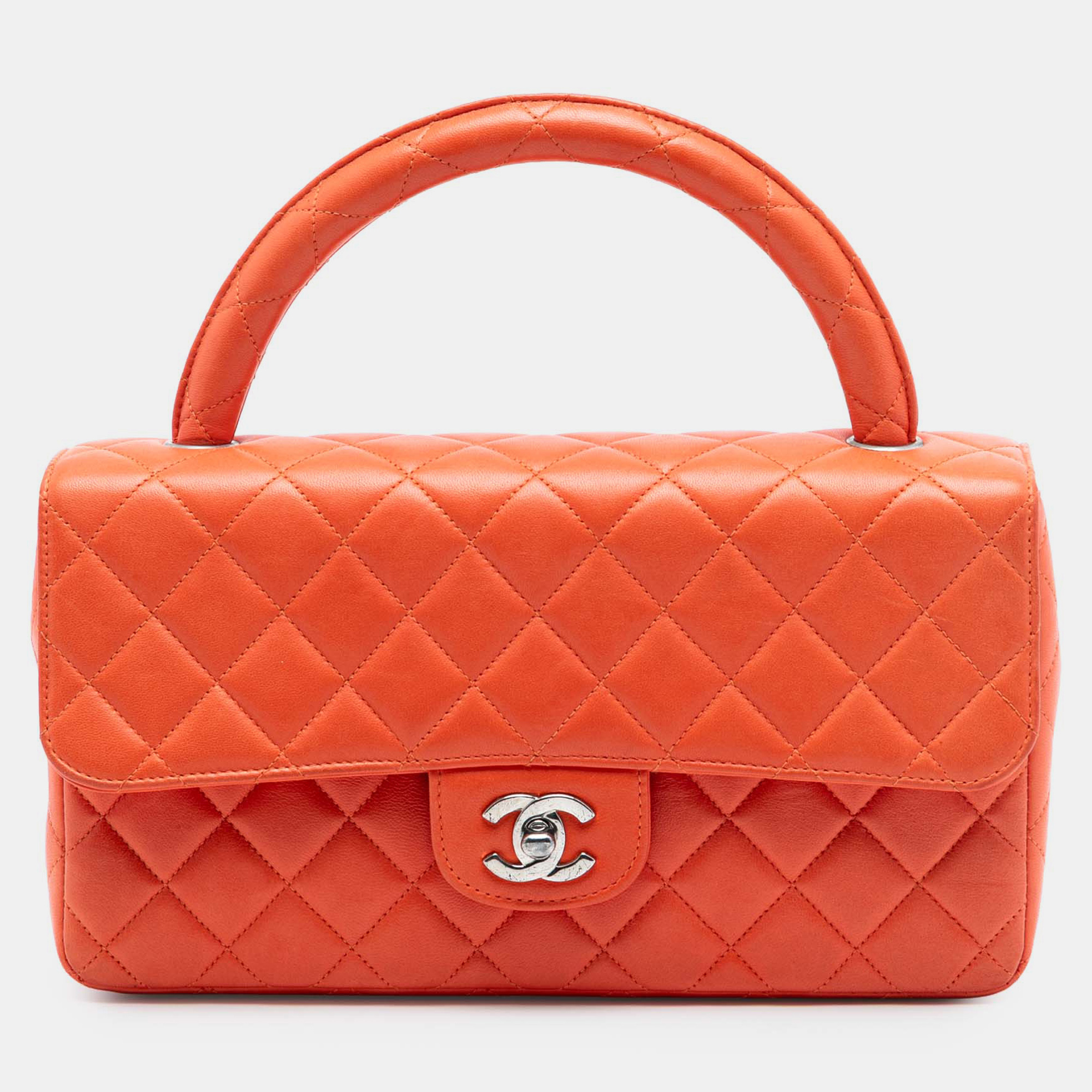 

Chanel Orange Lambskin Parent Kelly Flap