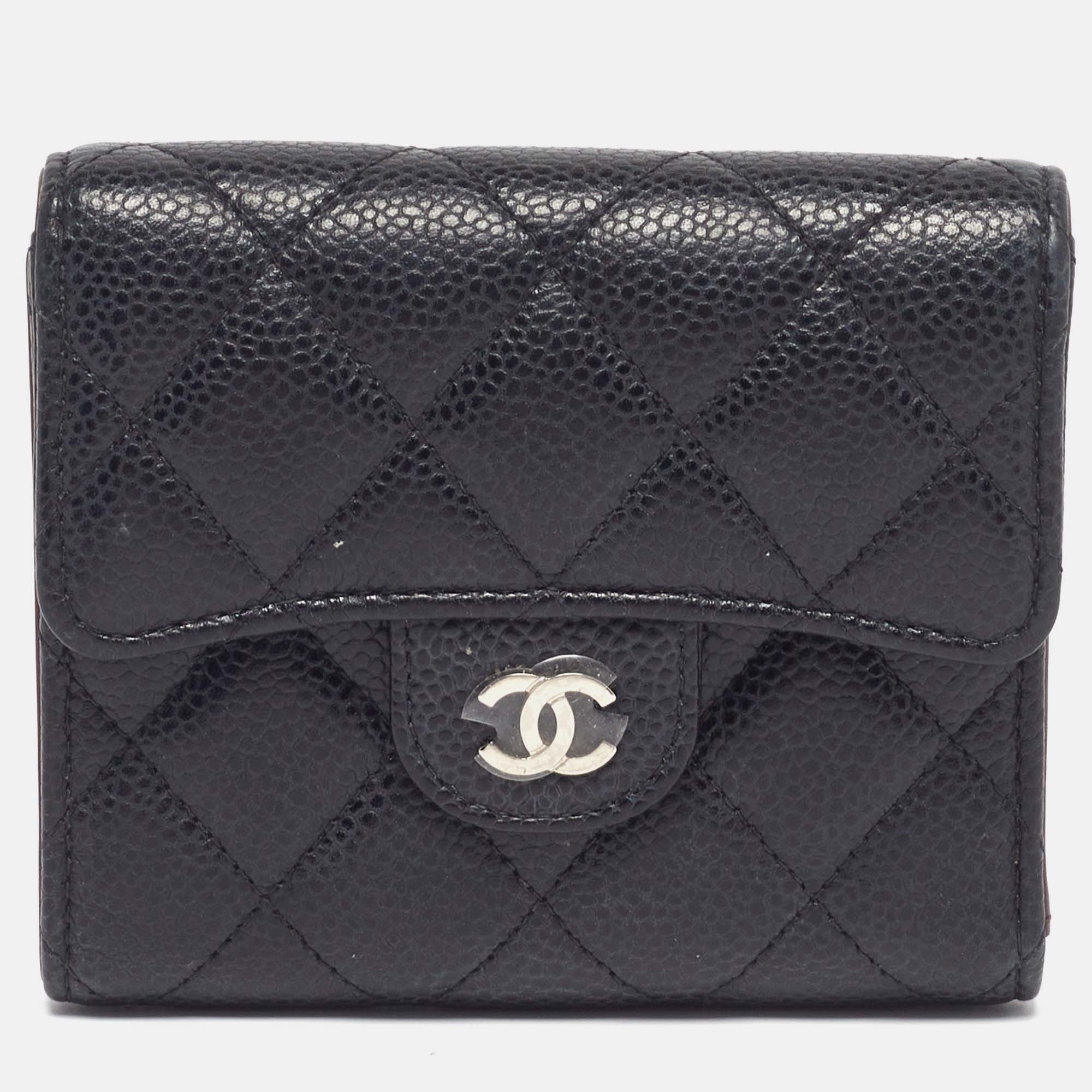 

Chanel Classic Small Black Quilted Caviar Leather Flap Wallet