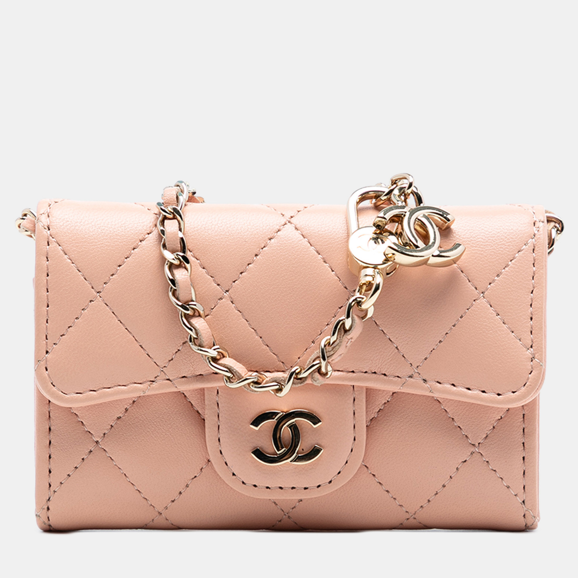

Chanel Brown CC Quilted Lambskin Flap Card Holder on Chain
