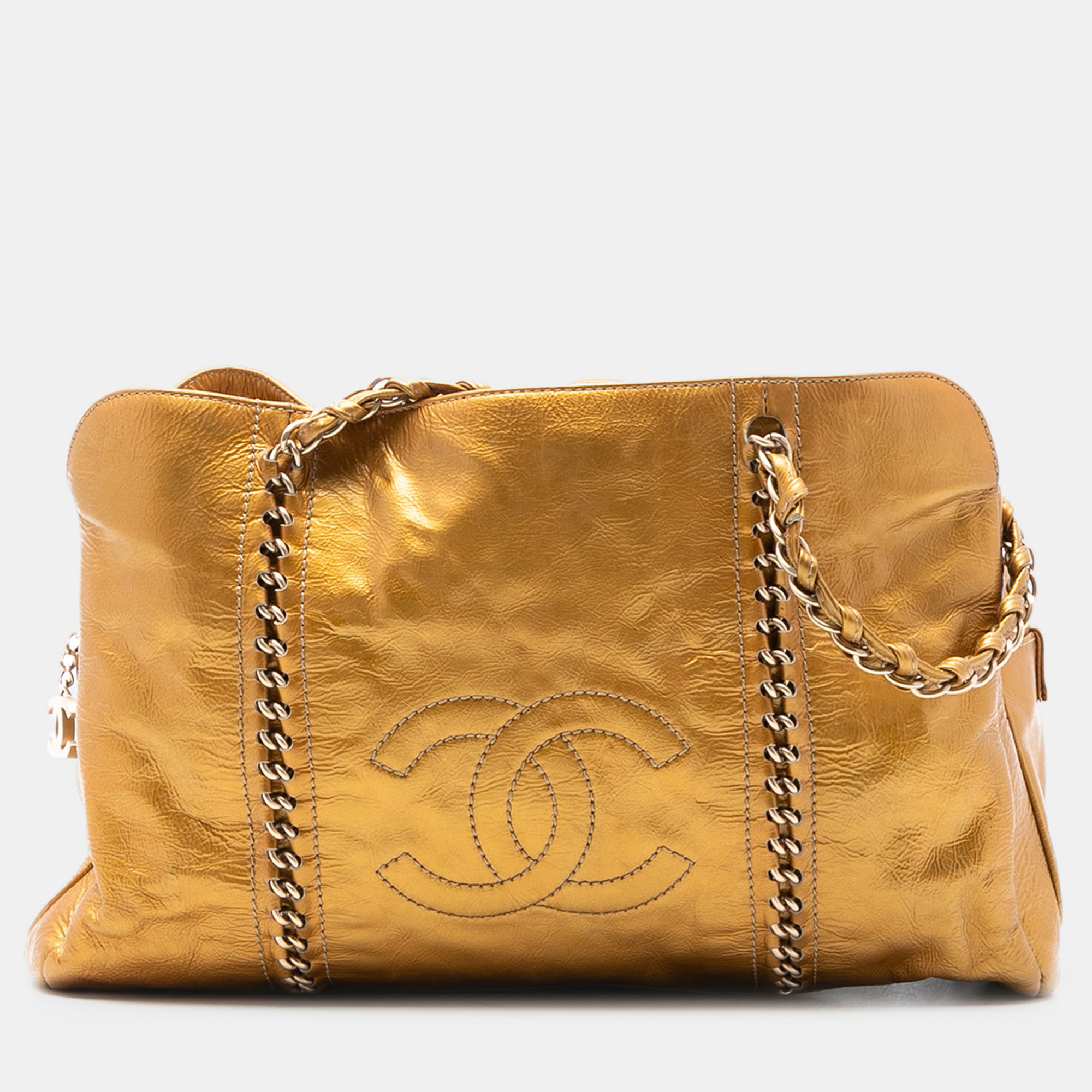 

Chanel Gold Metallic Patent Luxe Ligne Tote Bag