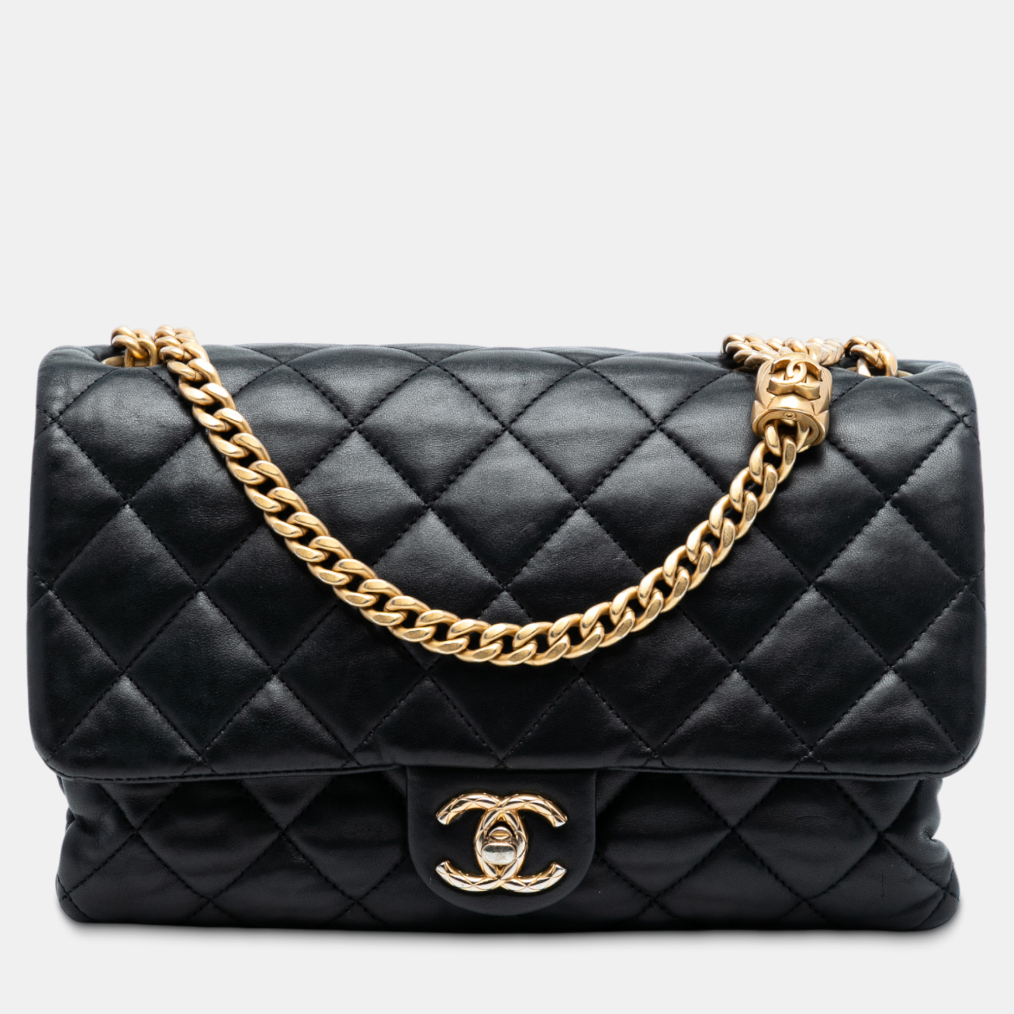 

Chanel Black Medium Quilted Lambskin All Slide Long Single Flap