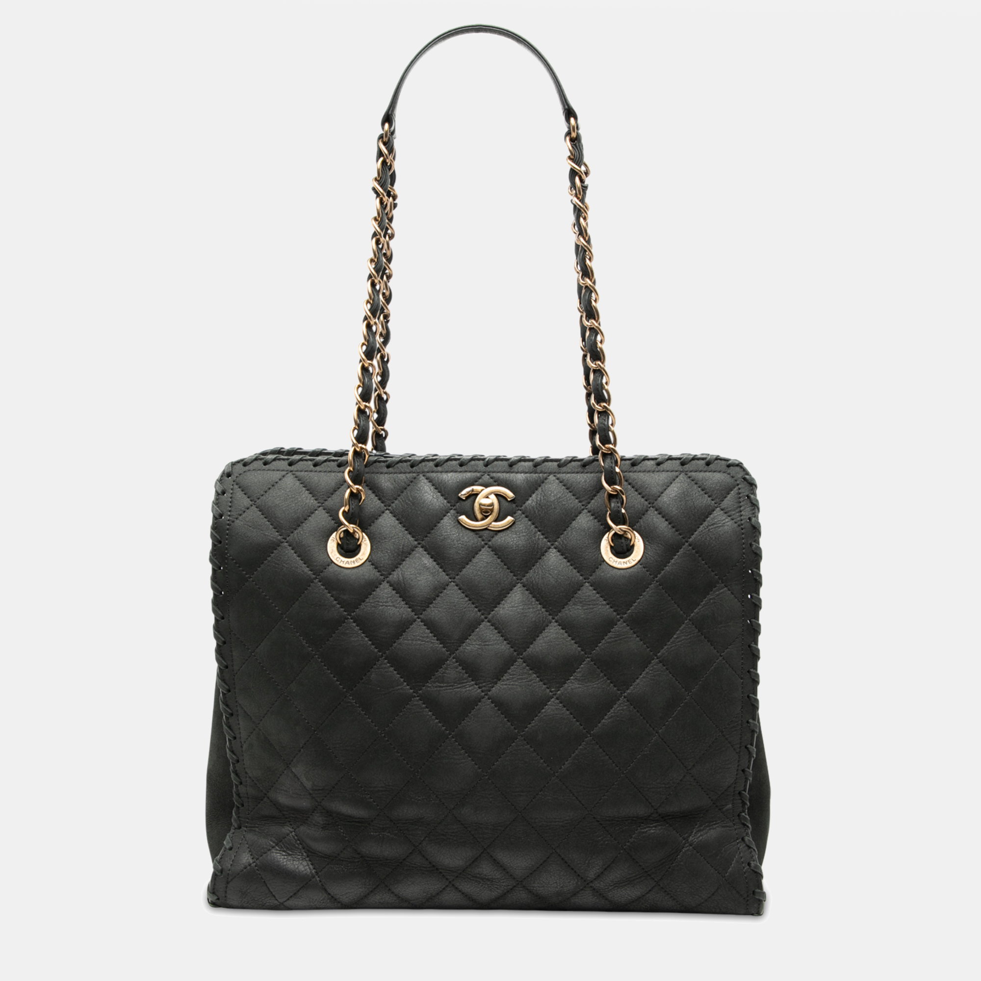 

Chanel Black CC Quilted Iridescent Calfskin Happy Stitch Tote