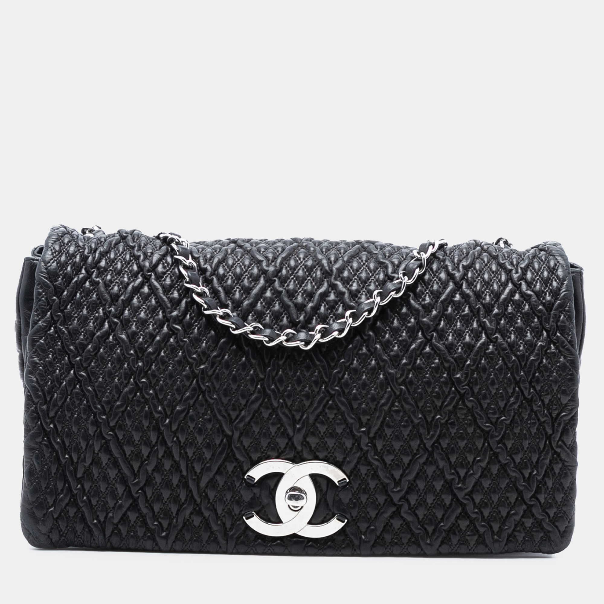 

Chanel Black CC Quilted Astrakhan Single Flap