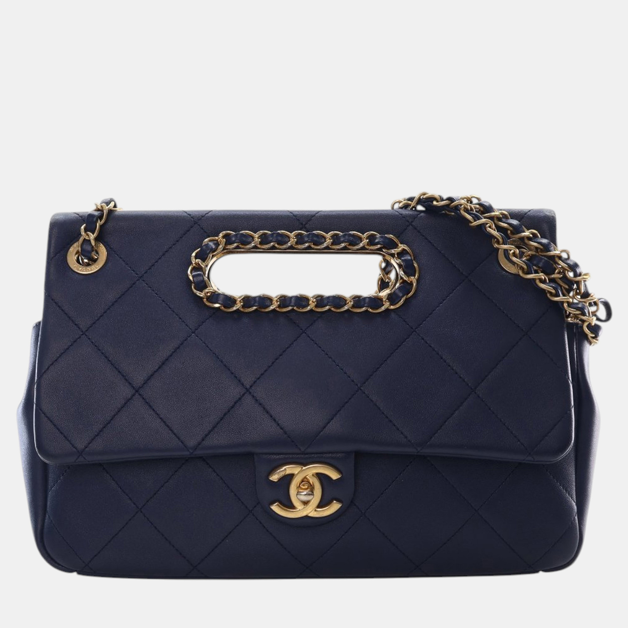 

Chanel Blue Quilted Lambskin A Real Catch Flap