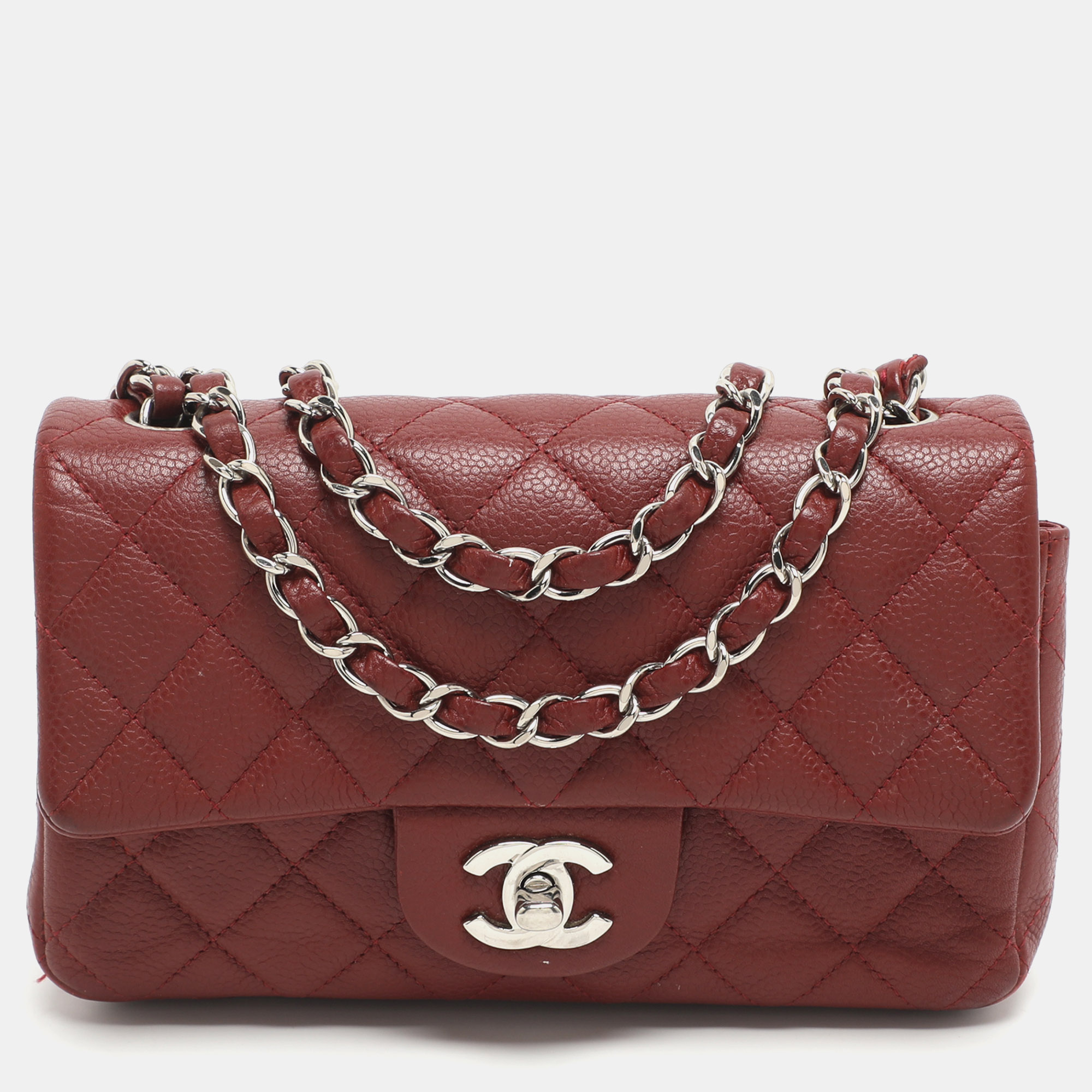 

Chanel Classic Mini Red Quilted Leather Rectangle Single Flap Bag