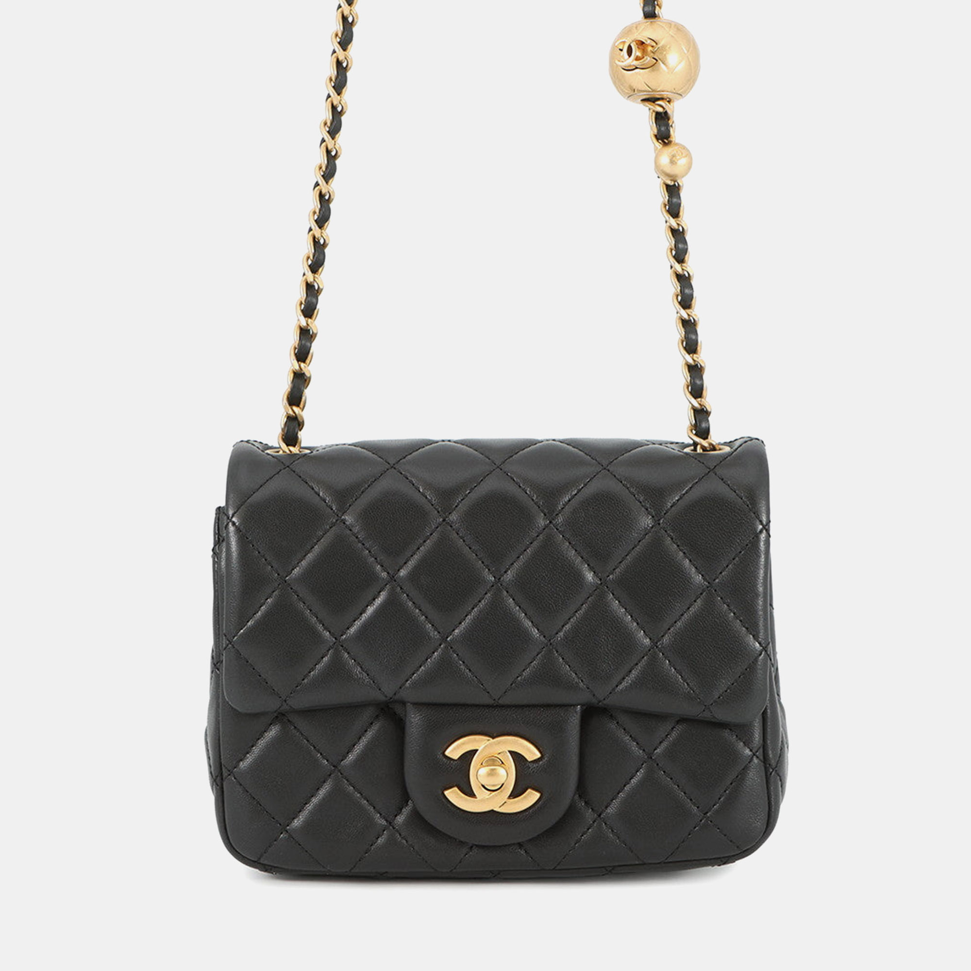 

Chanel Mini Matelasse Single Flap Cocoball Chain shoulder Bag Black Lambskin Size Mini